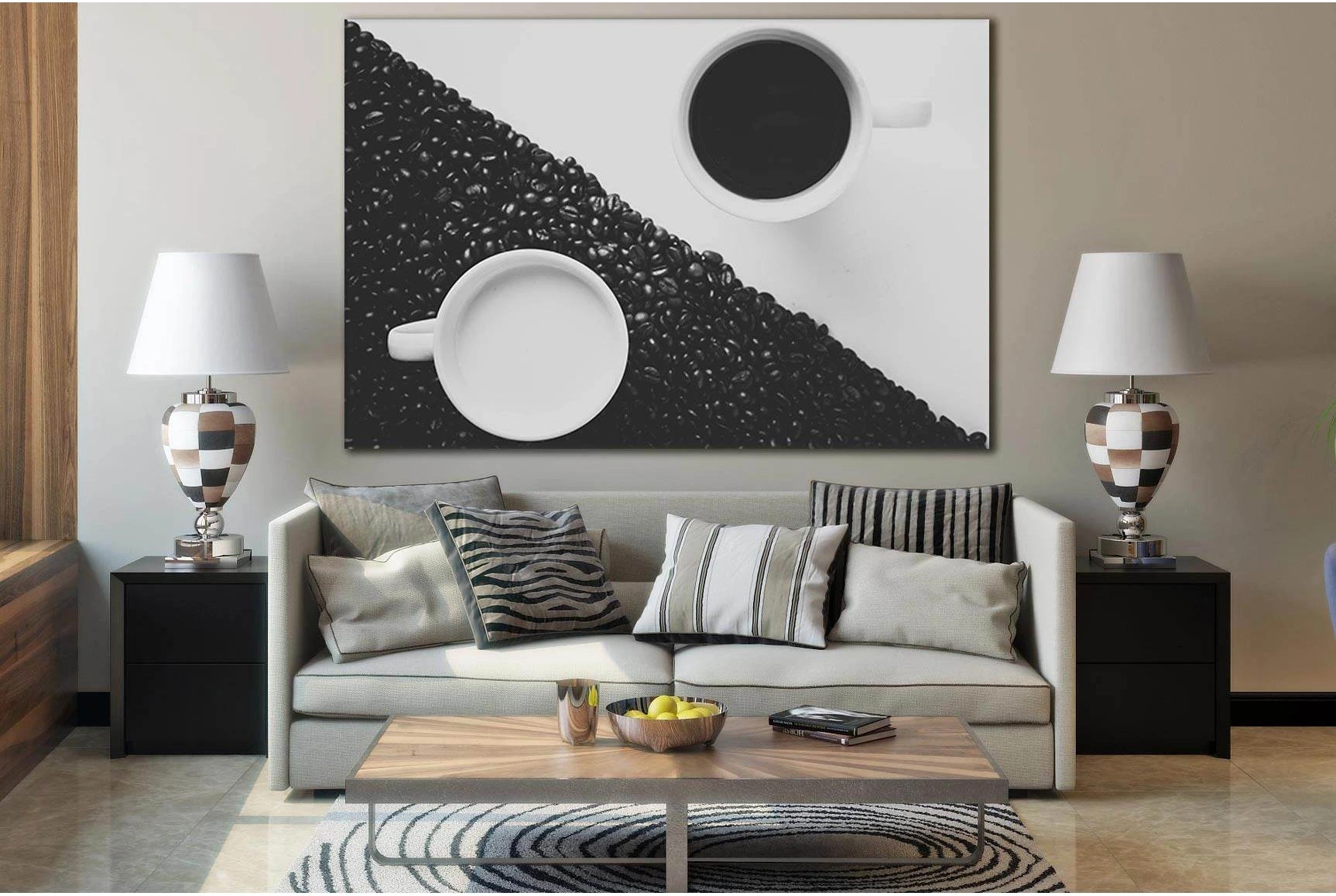 Monochrome Yin Yang Coffee №SL850 Ready to Hang Canvas Print - Zellart Canvas Prints 0new, ALL_Products, Black & White Wall Art