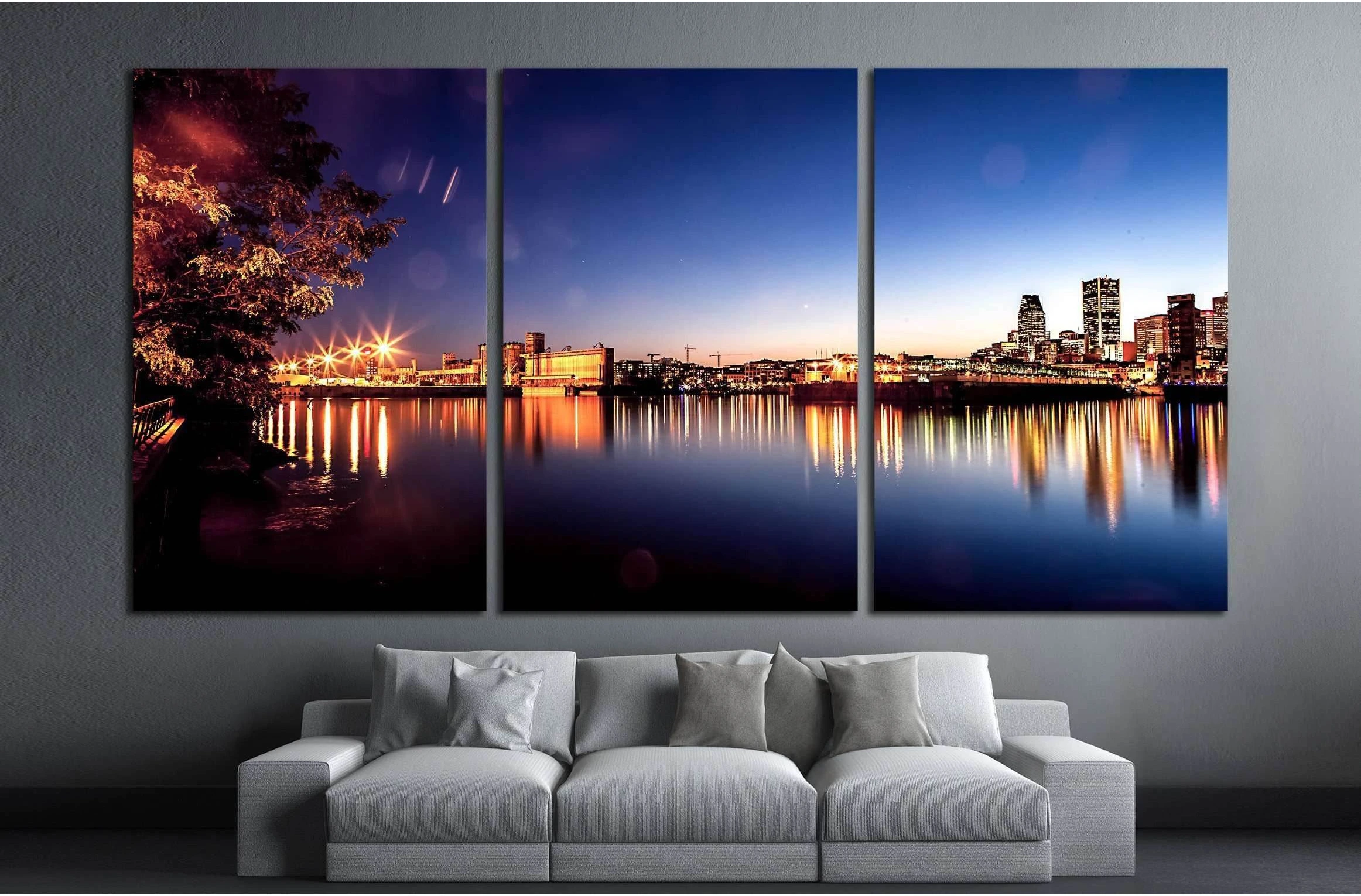 Montreal city and water its channel view during sunset №2967 Ready to Hang Canvas Print - Zellart Canvas Prints ALL_Products, s-2967