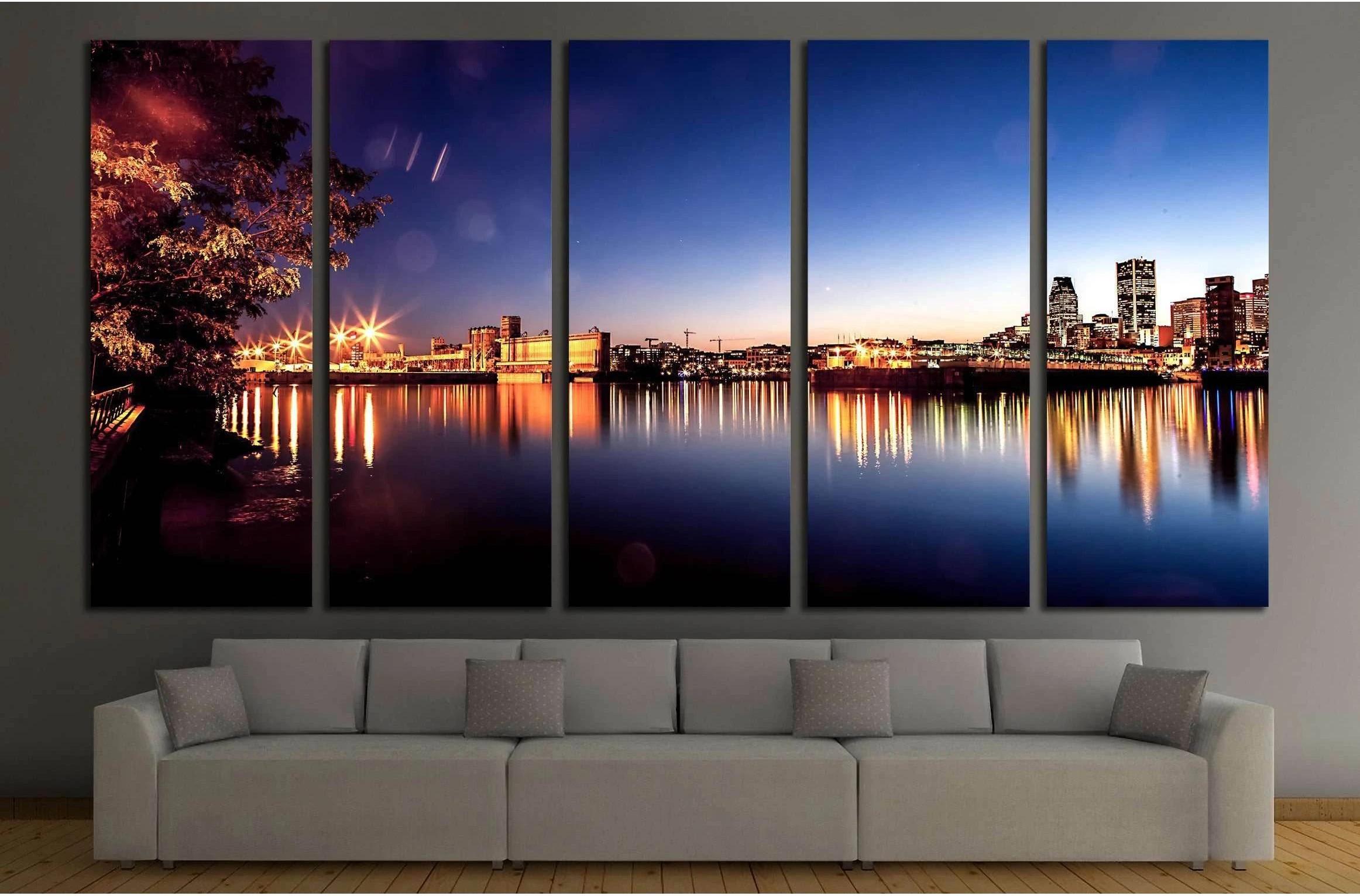 Montreal city and water its channel view during sunset №2967 Ready to Hang Canvas Print - Zellart Canvas Prints ALL_Products, s-2967