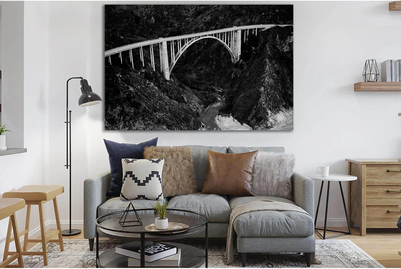 Moody Bixby Bridge Black And White №SL1146 Ready to Hang Canvas Print - Zellart Canvas Prints 0new, ALL_Products, Bridges Wall Art