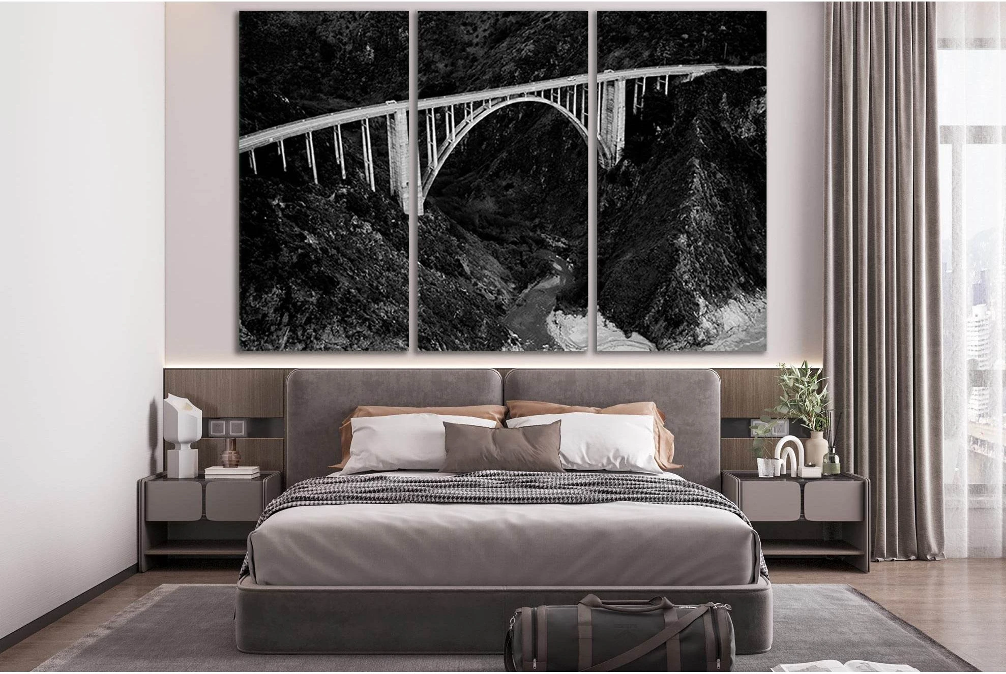 Moody Bixby Bridge Black And White №SL1146 Ready to Hang Canvas Print - Zellart Canvas Prints 0new, ALL_Products, Bridges Wall Art