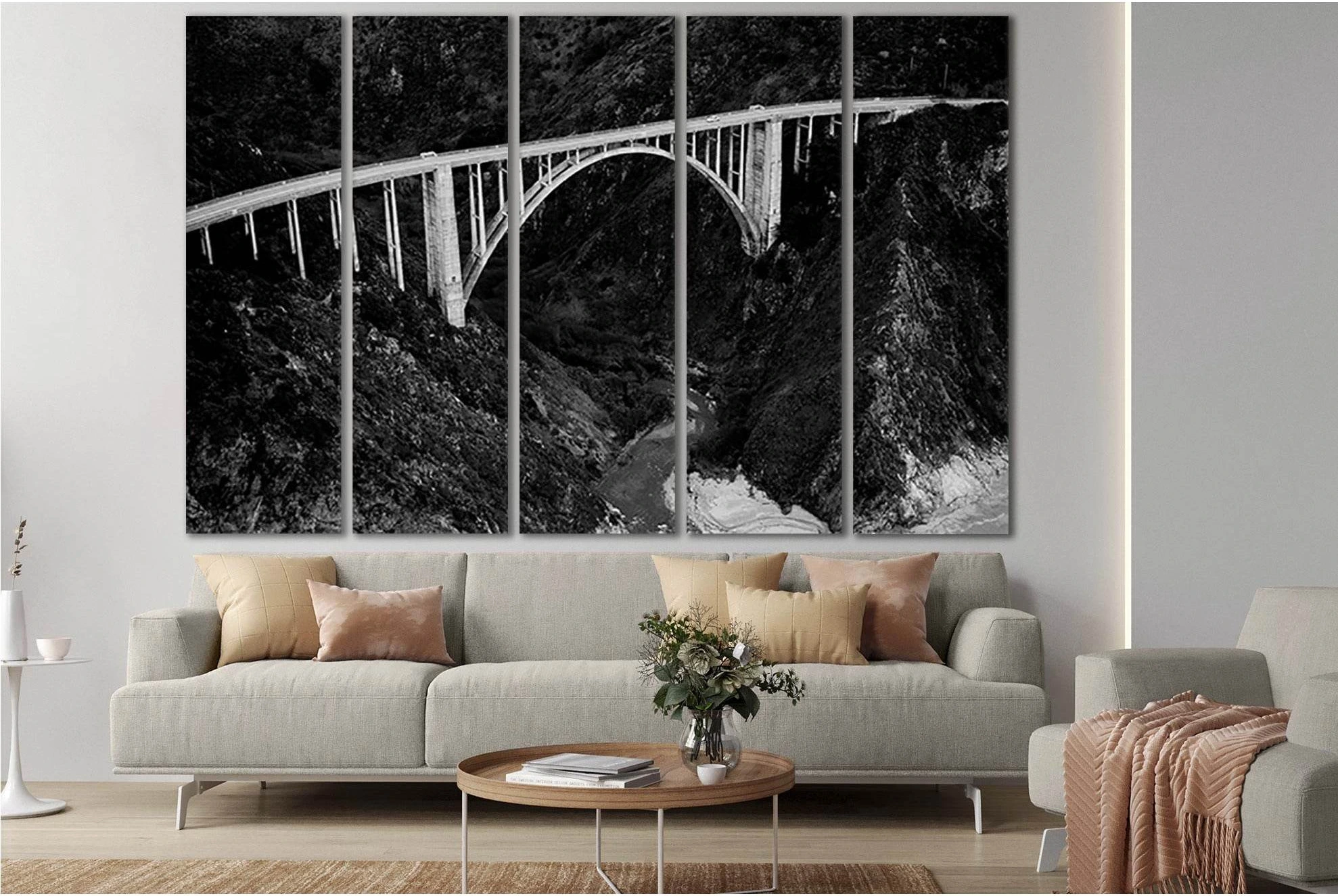 Moody Bixby Bridge Black And White №SL1146 Ready to Hang Canvas Print - Zellart Canvas Prints 0new, ALL_Products, Bridges Wall Art
