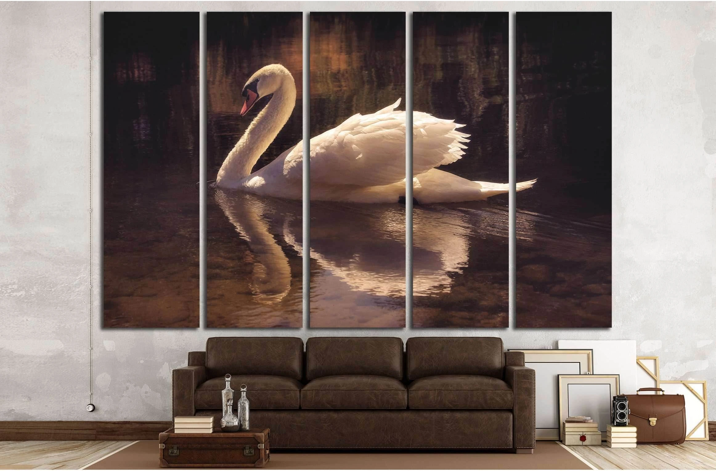 moody image of a beautiful swan swimming №3263 Ready to Hang Canvas Print - Zellart Canvas Prints ALL_Products, s-3263