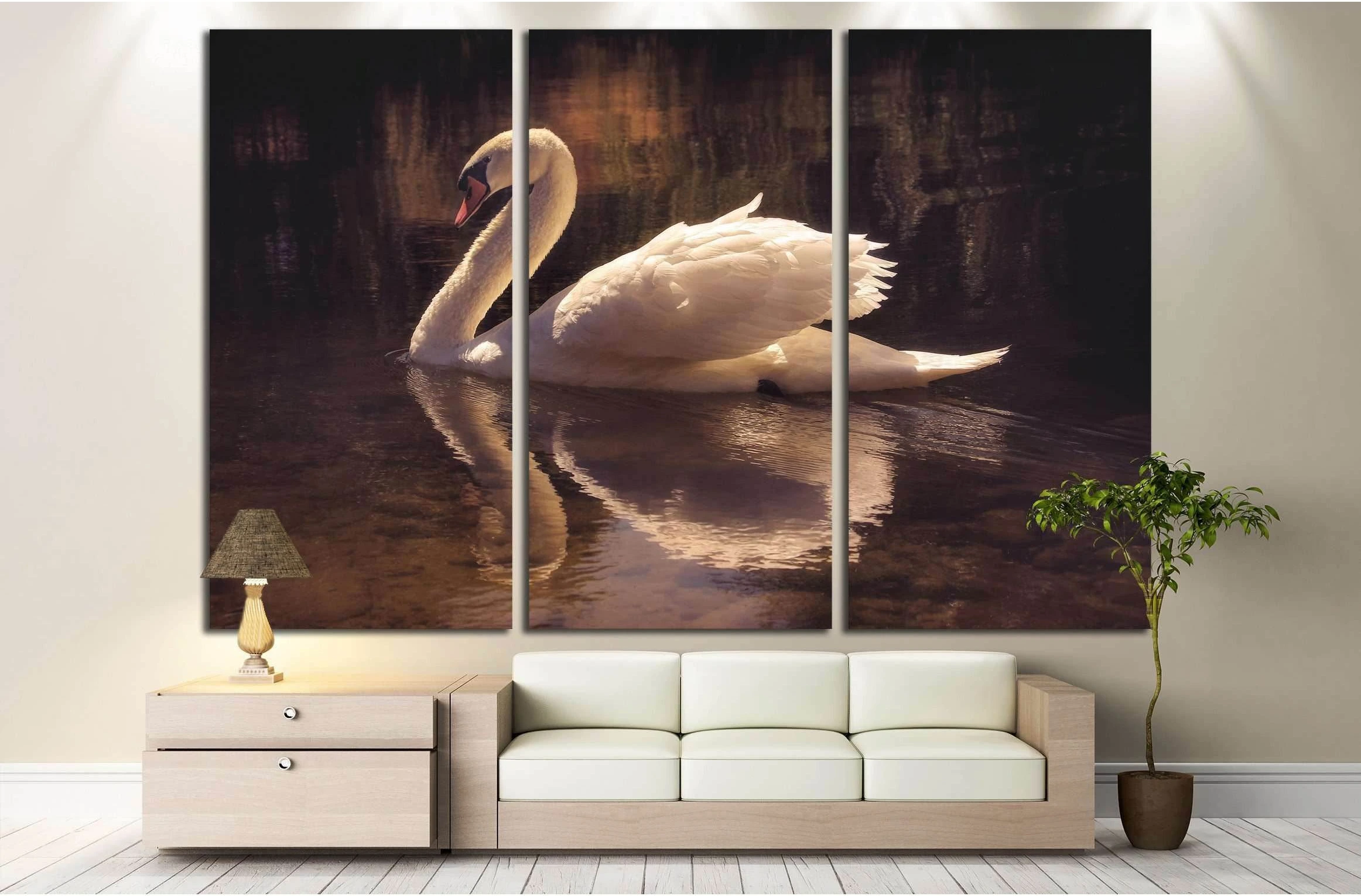 moody image of a beautiful swan swimming №3263 Ready to Hang Canvas Print - Zellart Canvas Prints ALL_Products, s-3263