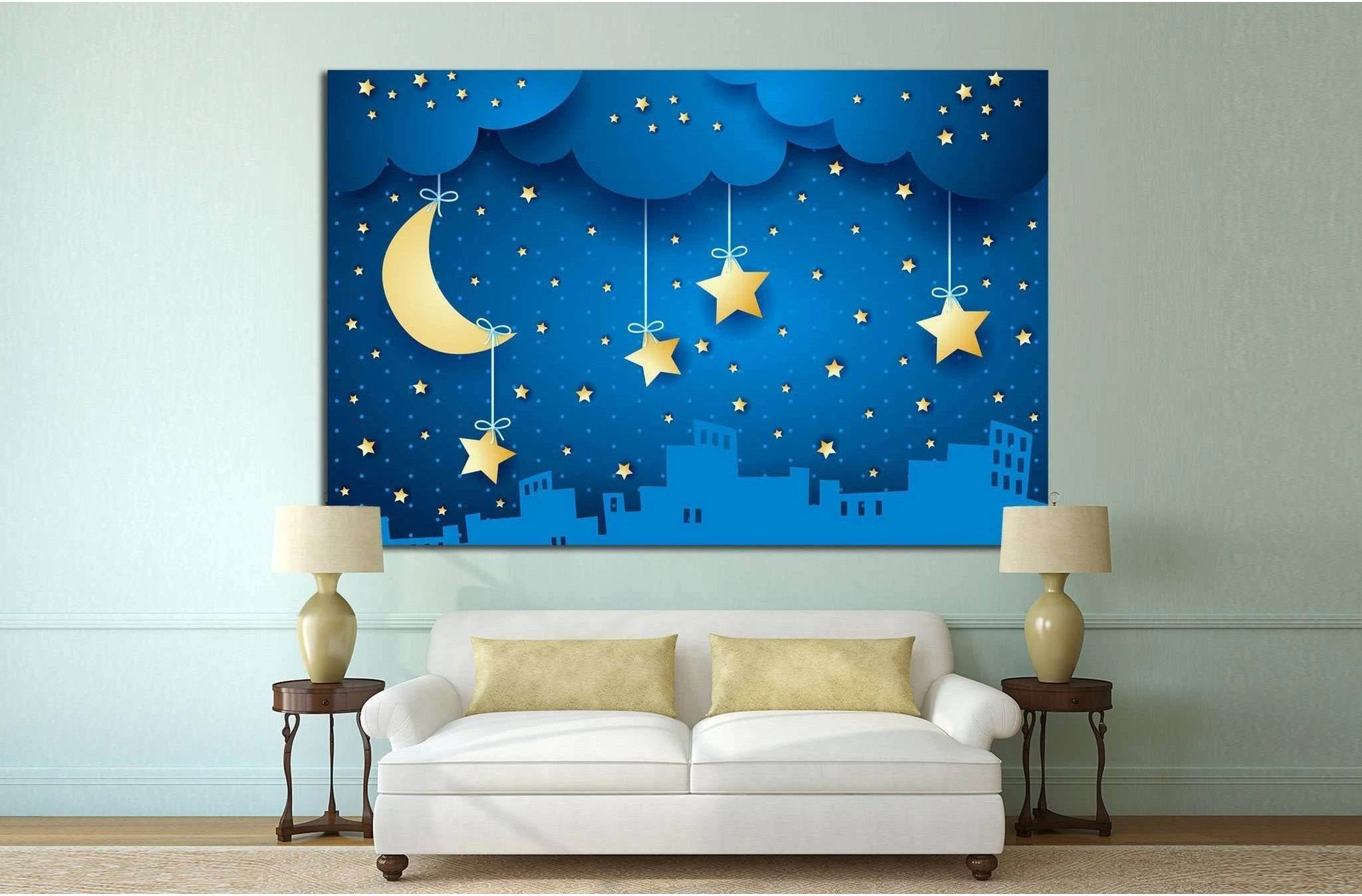 moon and skyline №735 Ready to Hang Canvas Print - Zellart Canvas Prints ALL_Products, s-735