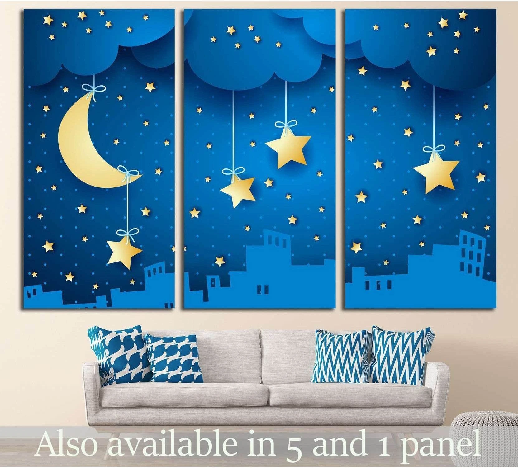 moon and skyline №735 Ready to Hang Canvas Print - Zellart Canvas Prints ALL_Products, s-735