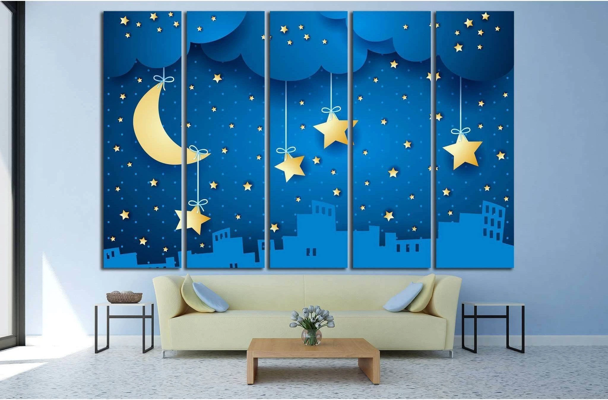 moon and skyline №735 Ready to Hang Canvas Print - Zellart Canvas Prints ALL_Products, s-735