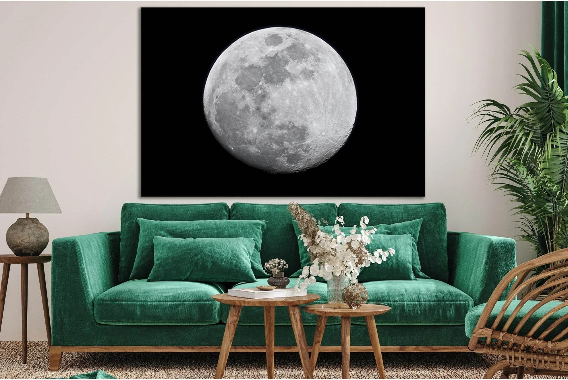 Moon Close Up Black And White №SL846 Ready to Hang Canvas Print - Zellart Canvas Prints 0new, ALL_Products, Black & White Wall Art