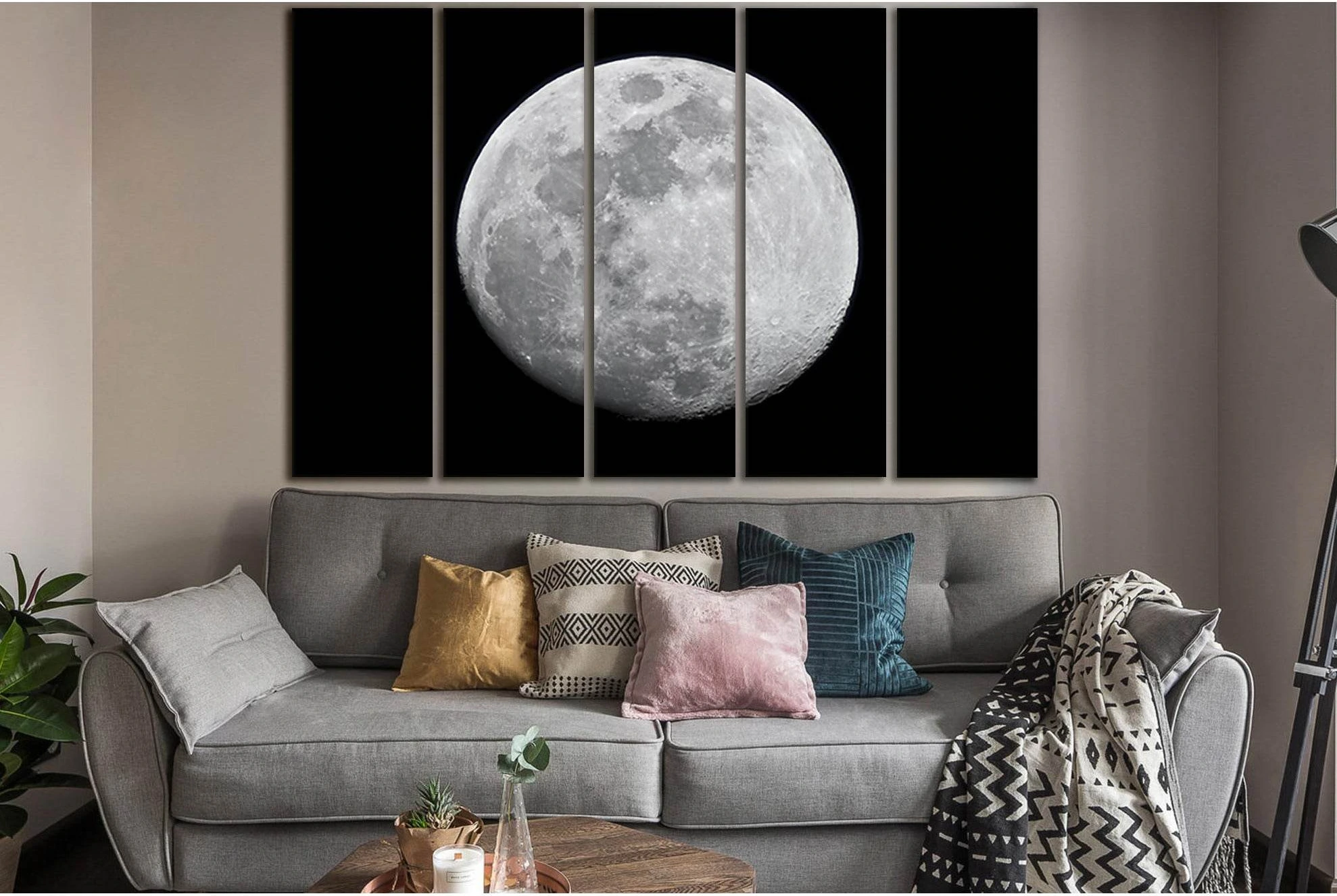 Moon Close Up Black And White №SL846 Ready to Hang Canvas Print - Zellart Canvas Prints 0new, ALL_Products, Black & White Wall Art