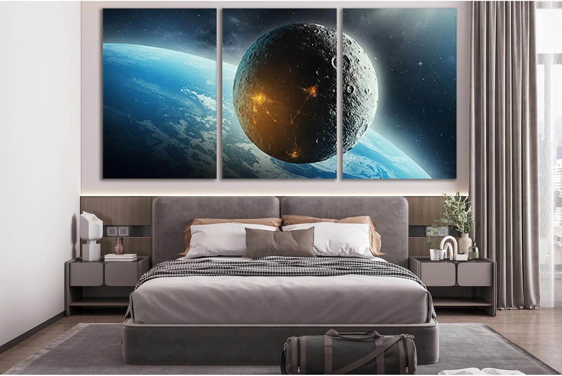 Moon Colonization Futuristic Space №SL407 Ready to Hang Canvas Print - Zellart Canvas Prints 0new, ALL_Products, Astronomy & Space Canvas Wall Art