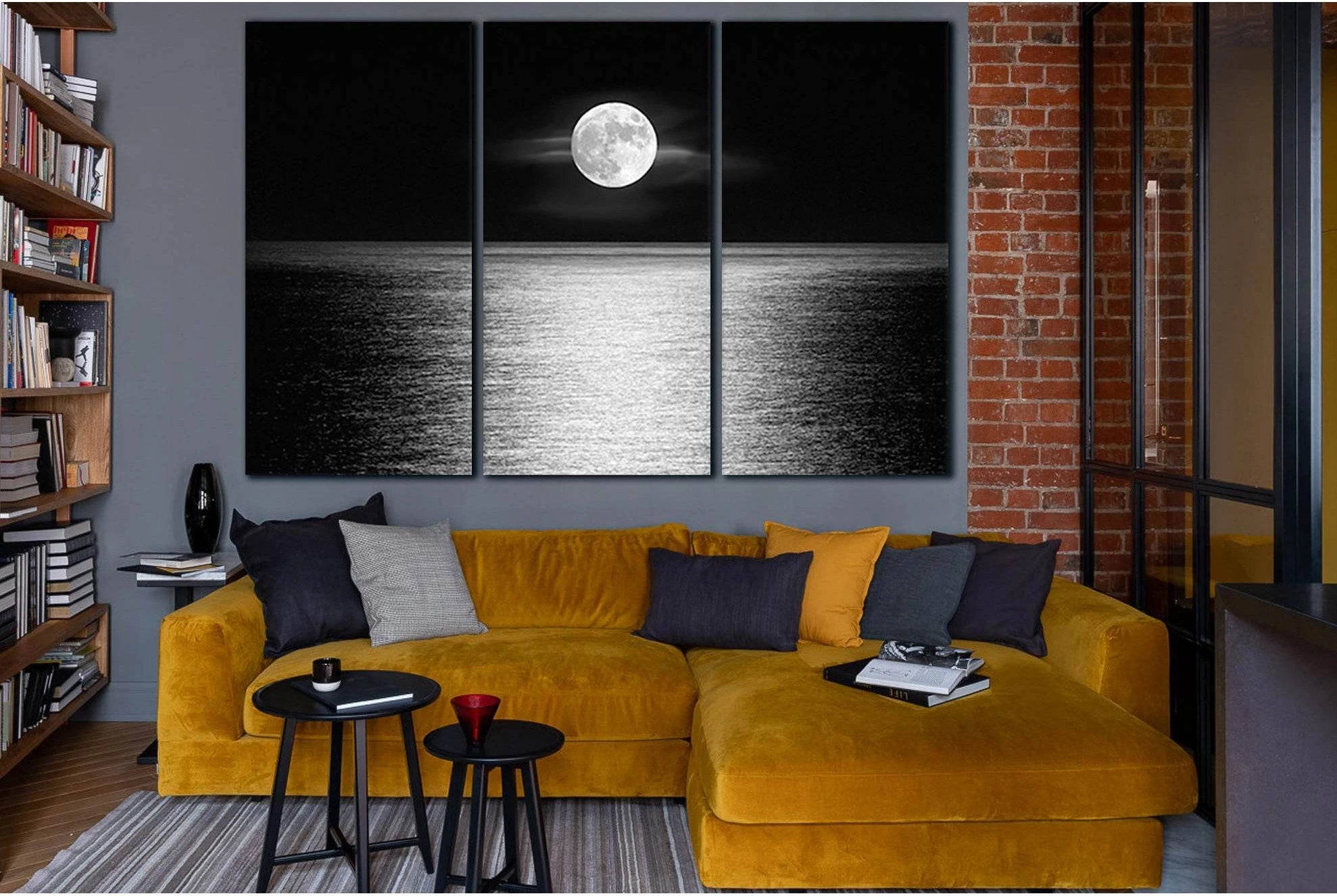 Moonlight Over The Ocean Black And White №SL856 Ready to Hang Canvas Print - Zellart Canvas Prints 0new, ALL_Products, Black & White Wall Art