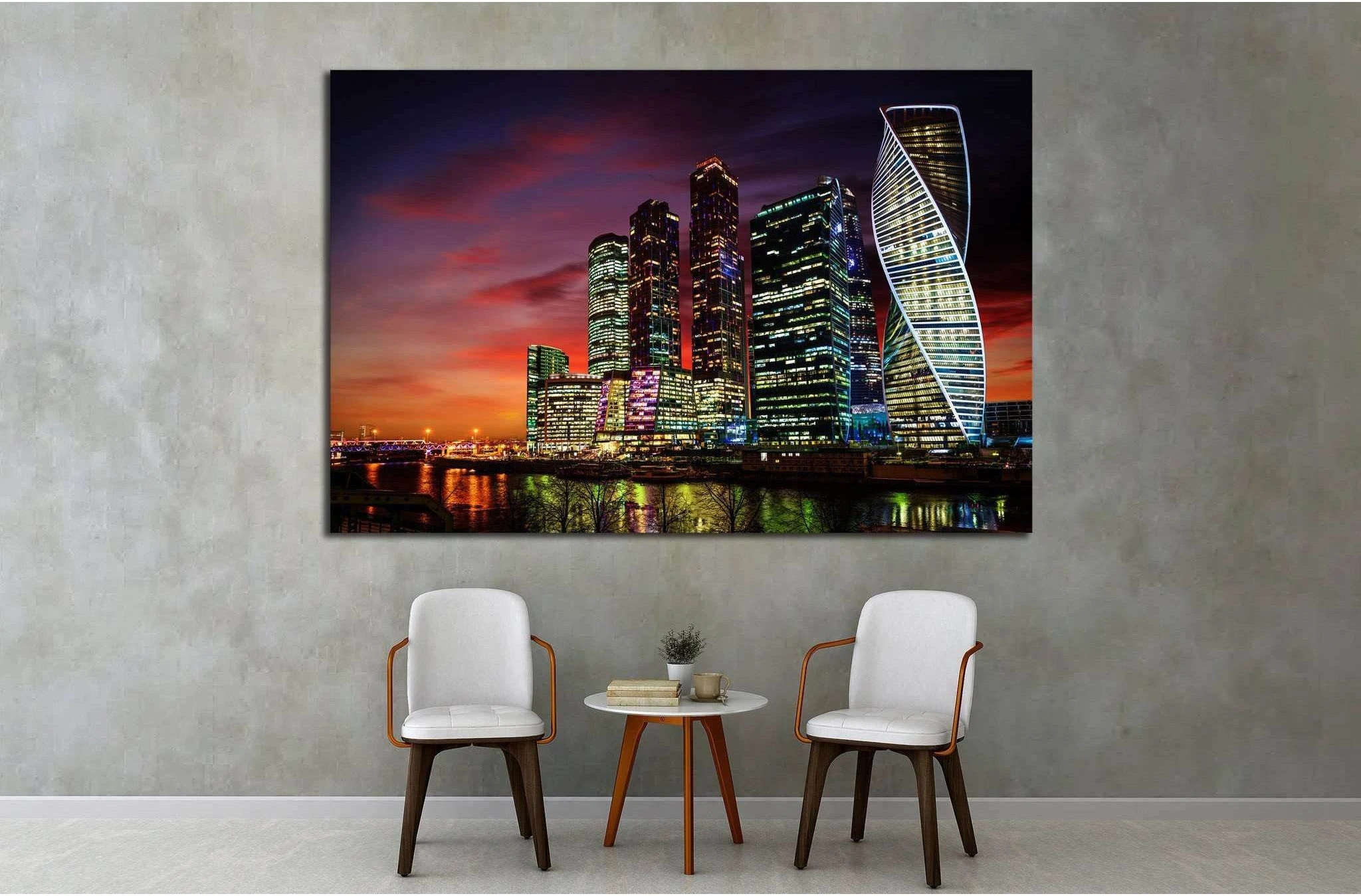 Moscow International Business Center at night, Russia №1541 Ready to Hang Canvas Print - Zellart Canvas Prints ALL_Products, s-1541