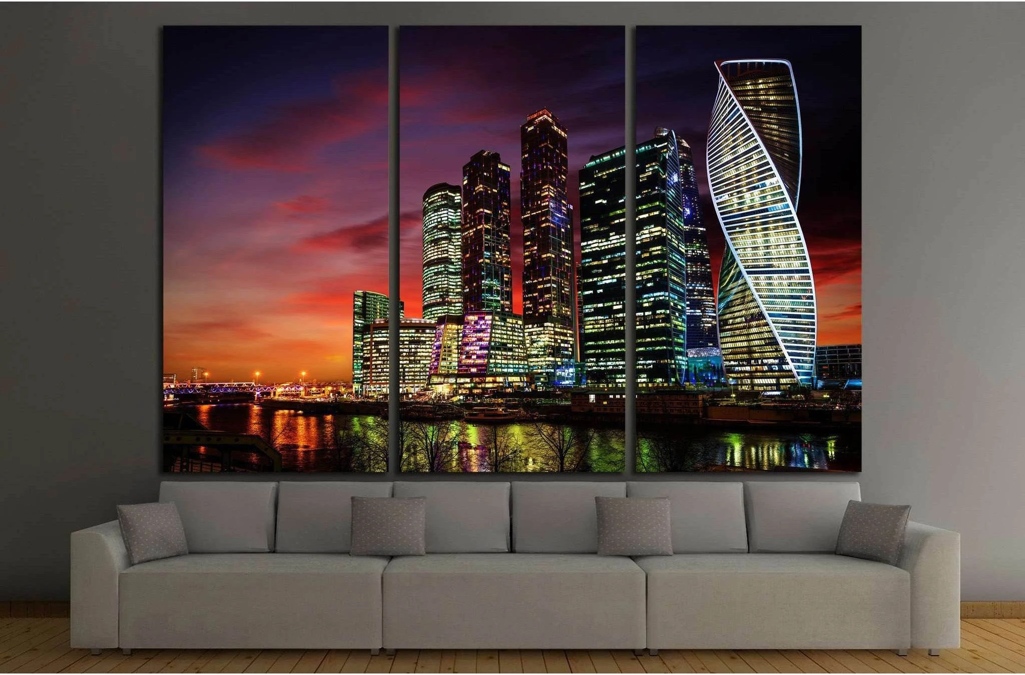 Moscow International Business Center at night, Russia №1541 Ready to Hang Canvas Print - Zellart Canvas Prints ALL_Products, s-1541