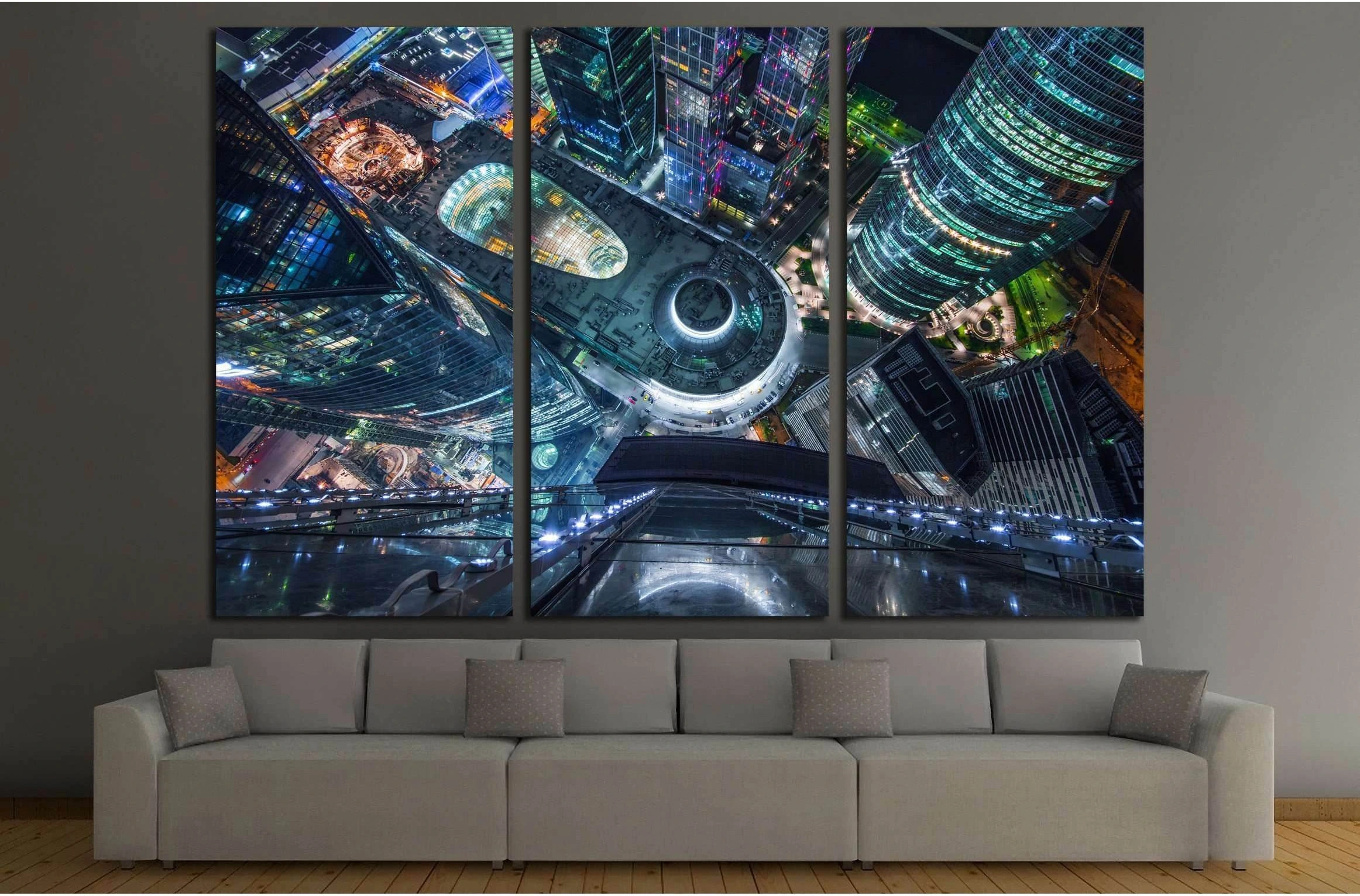 MOSCOW, RUSSIA, Central Core of business complex Moscow City at night №2196 Ready to Hang Canvas Print - Zellart Canvas Prints ALL_Products, s-2196