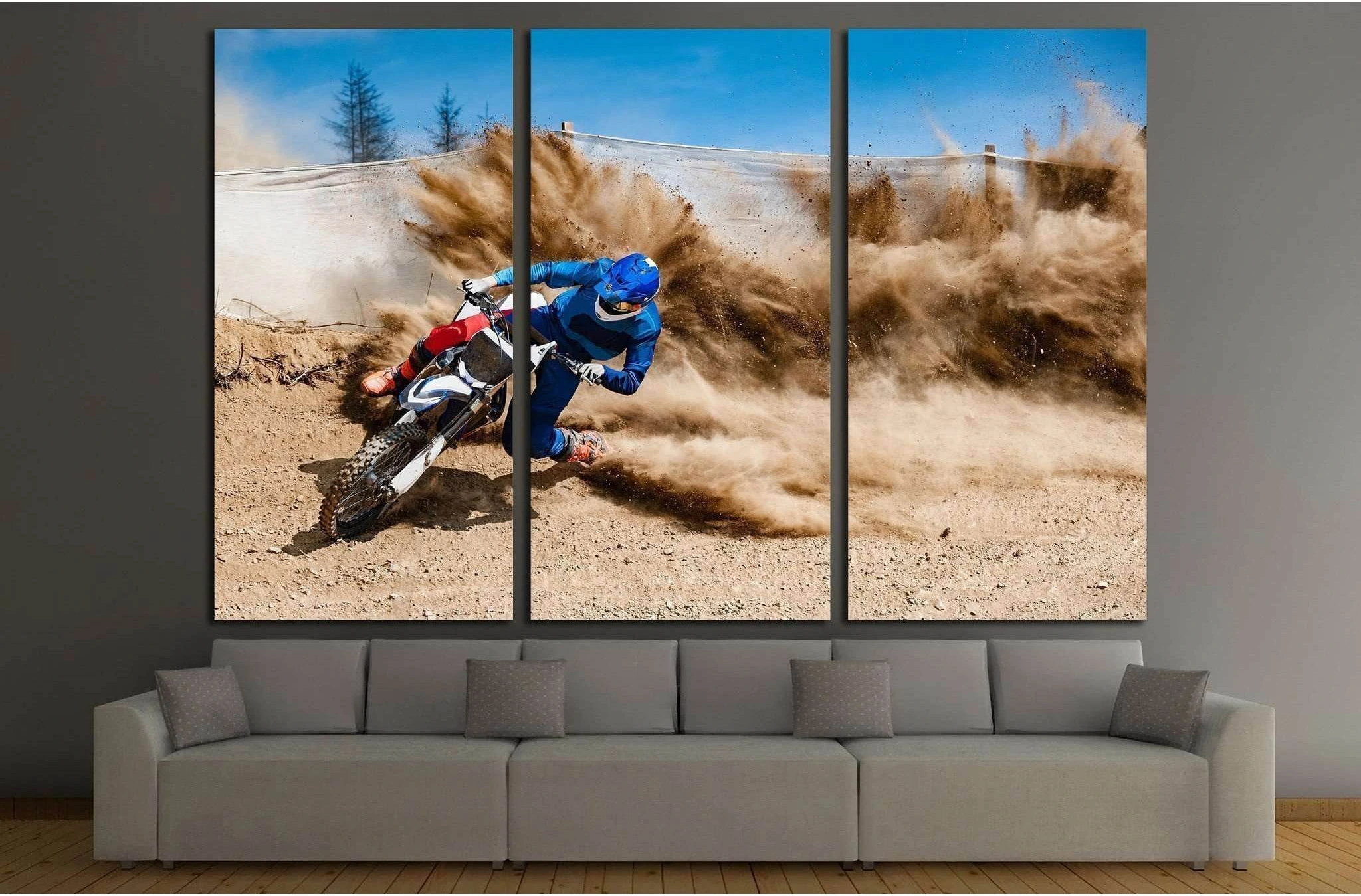Motocross rider creates a large cloud of dust and debris №1878 Ready to Hang Canvas Print - Zellart Canvas Prints ALL_Products, s-1878