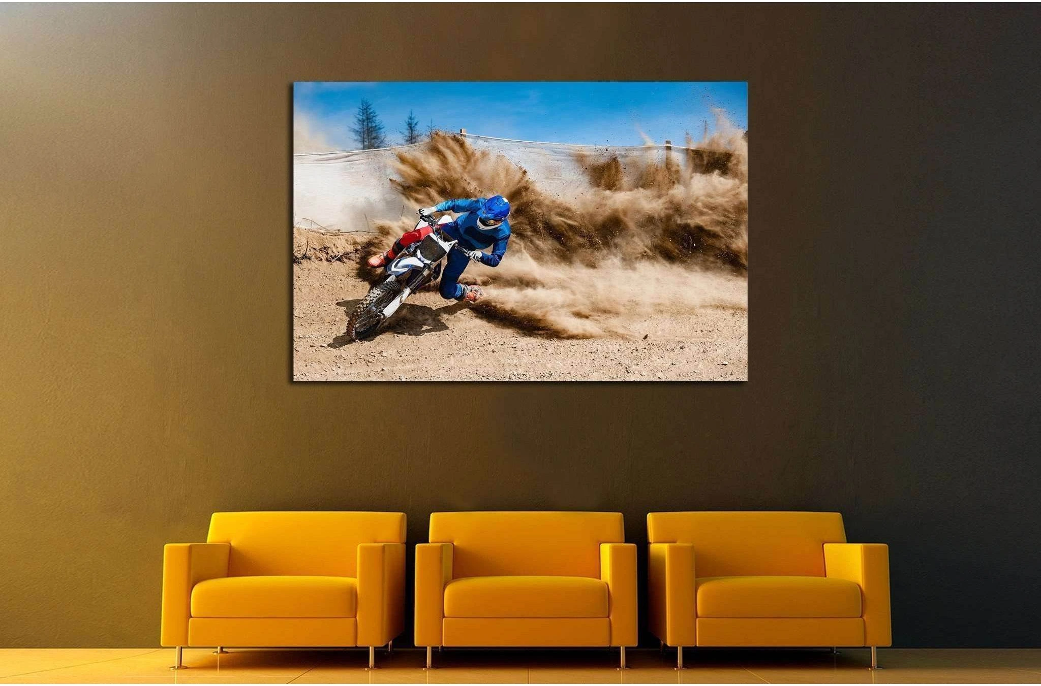 Motocross rider creates a large cloud of dust and debris №1878 Ready to Hang Canvas Print - Zellart Canvas Prints ALL_Products, s-1878