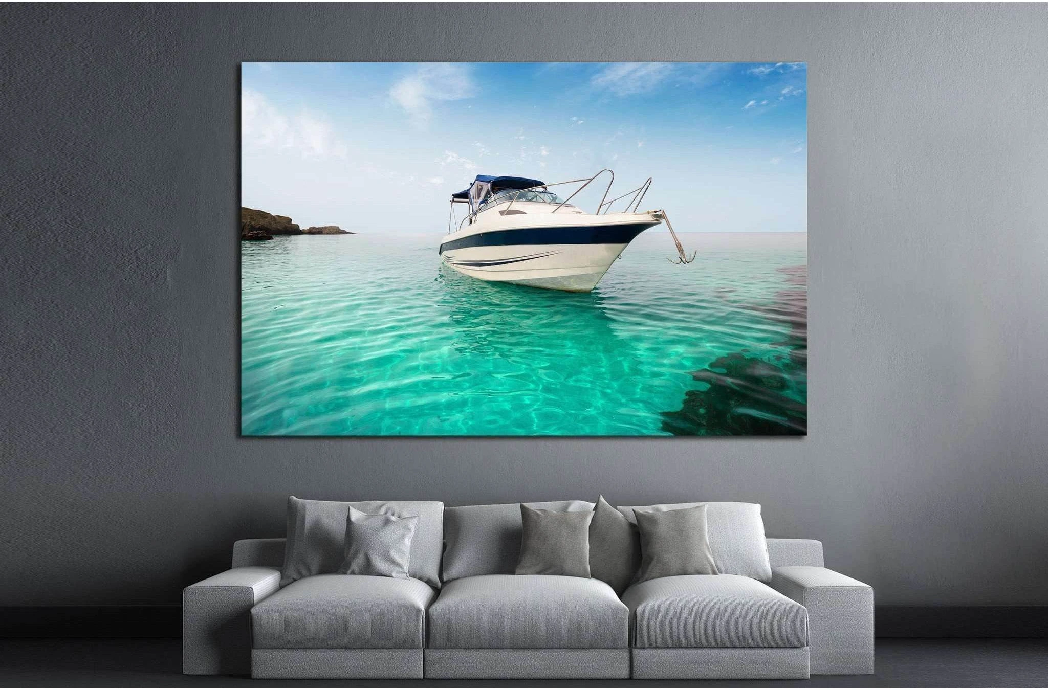 Motor boat on the beach №1411 Ready to Hang Canvas Print - Zellart Canvas Prints ALL_Products, s-1411