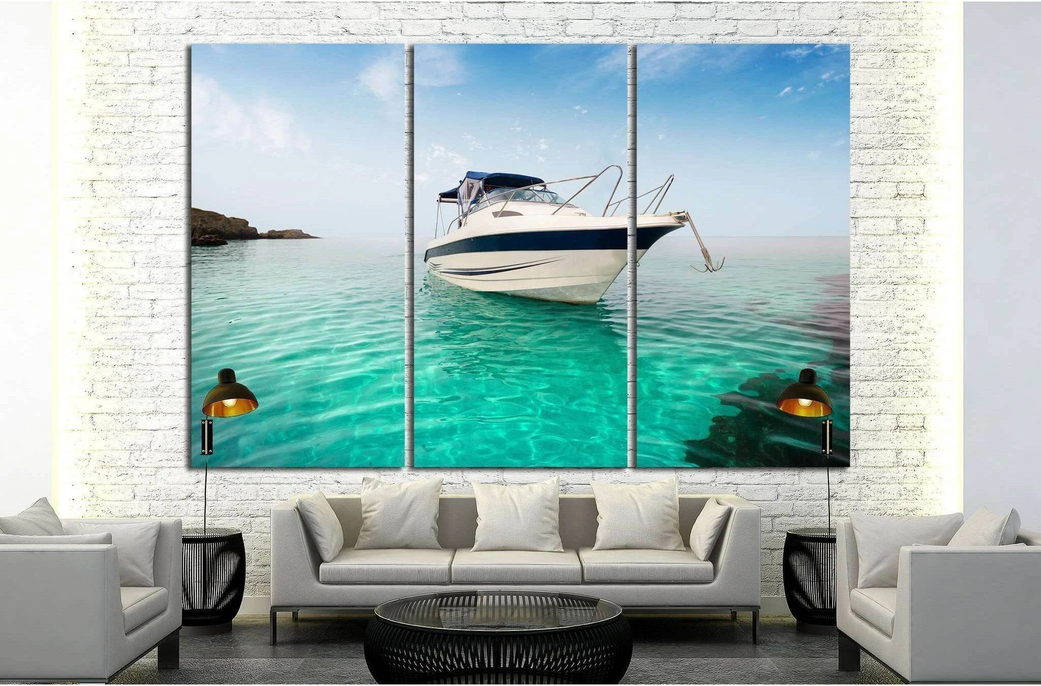Motor boat on the beach №1411 Ready to Hang Canvas Print - Zellart Canvas Prints ALL_Products, s-1411