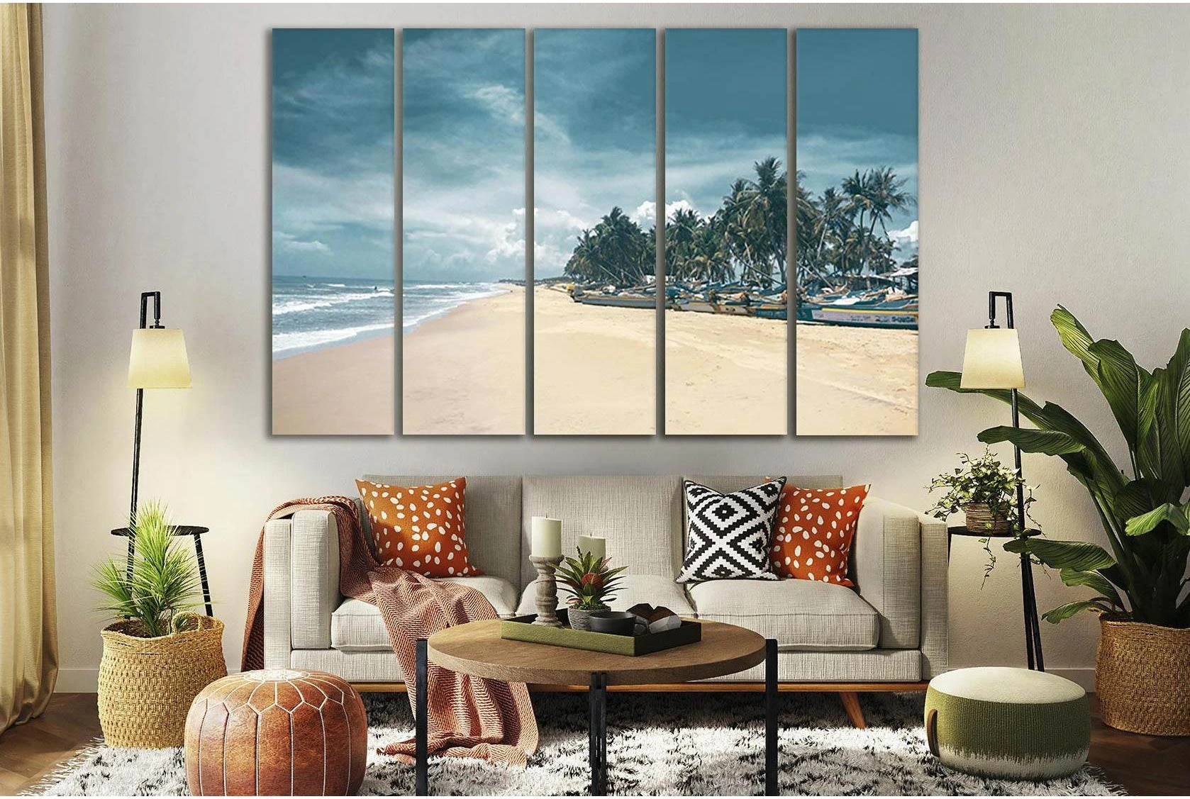Motor Boats Onshore №SL95 Ready to Hang Canvas Print - Zellart Canvas Prints 0new, ALL_Products, Beach Ocean & Waves