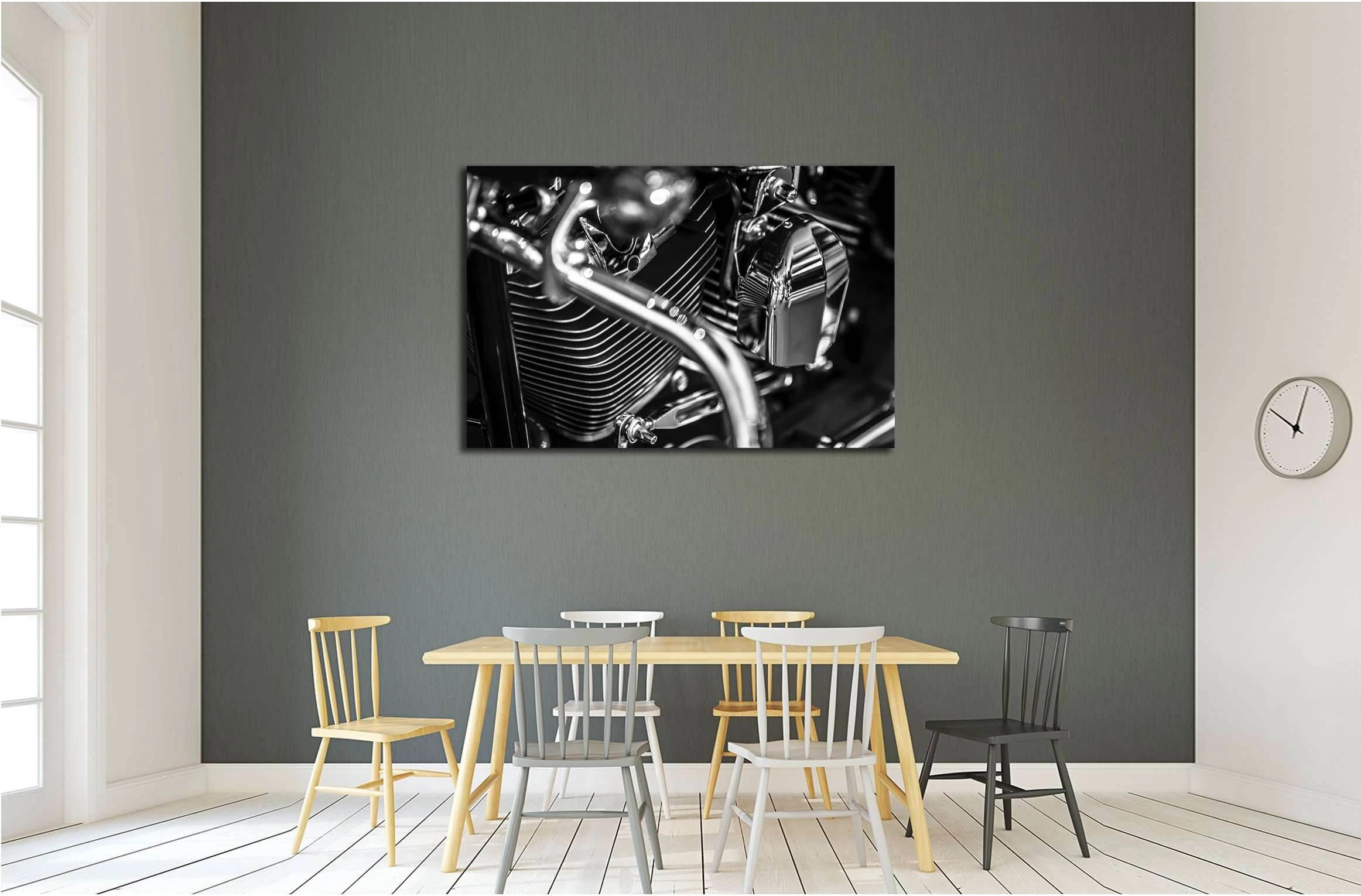 Motorbike engine close up shot in black and white №3278 Ready to Hang Canvas Print - Zellart Canvas Prints ALL_Products, s-3278
