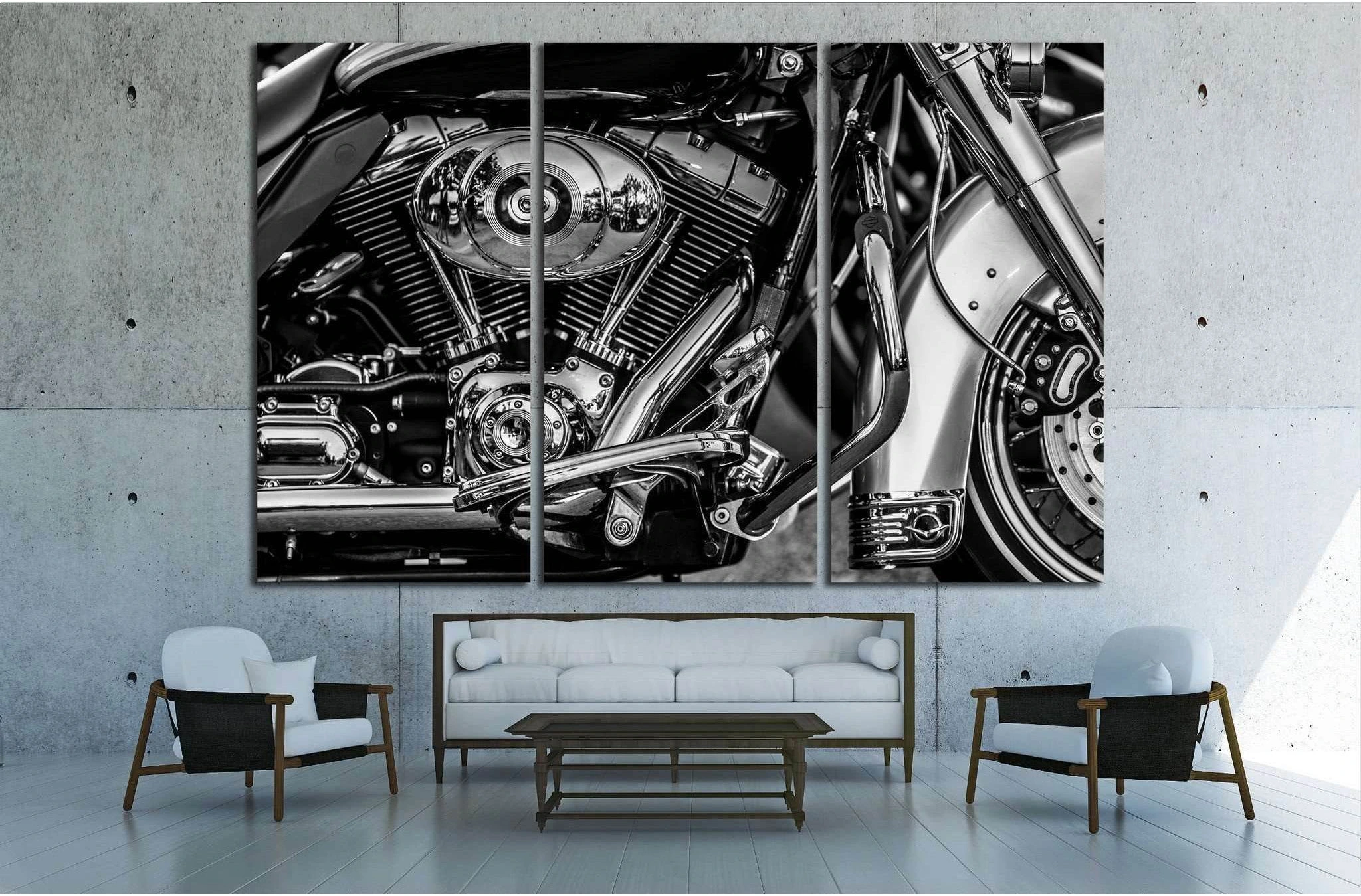 Motorbike engine in black and white №1894 Ready to Hang Canvas Print - Zellart Canvas Prints ALL_Products, s-1894