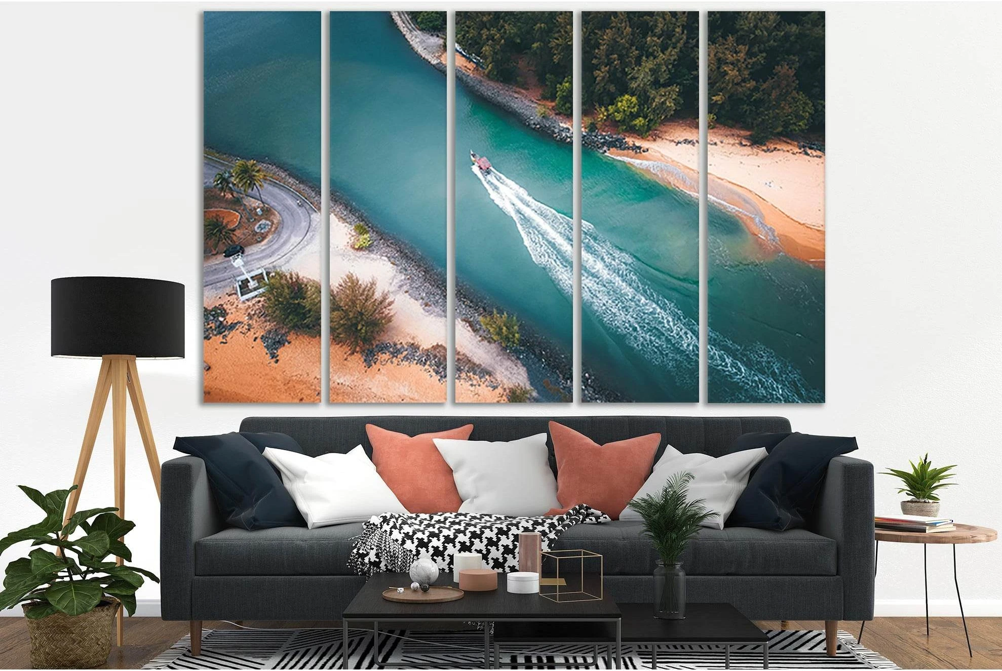 Motorboat Floating Near Seashore №SL164 Ready to Hang Canvas Print - Zellart Canvas Prints 0new, ALL_Products, Beach Ocean & Waves