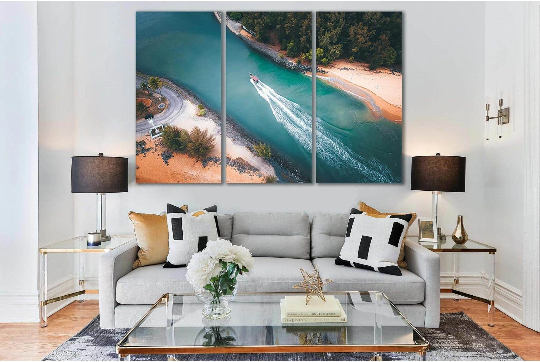 Motorboat Floating Near Seashore №SL164 Ready to Hang Canvas Print - Zellart Canvas Prints 0new, ALL_Products, Beach Ocean & Waves