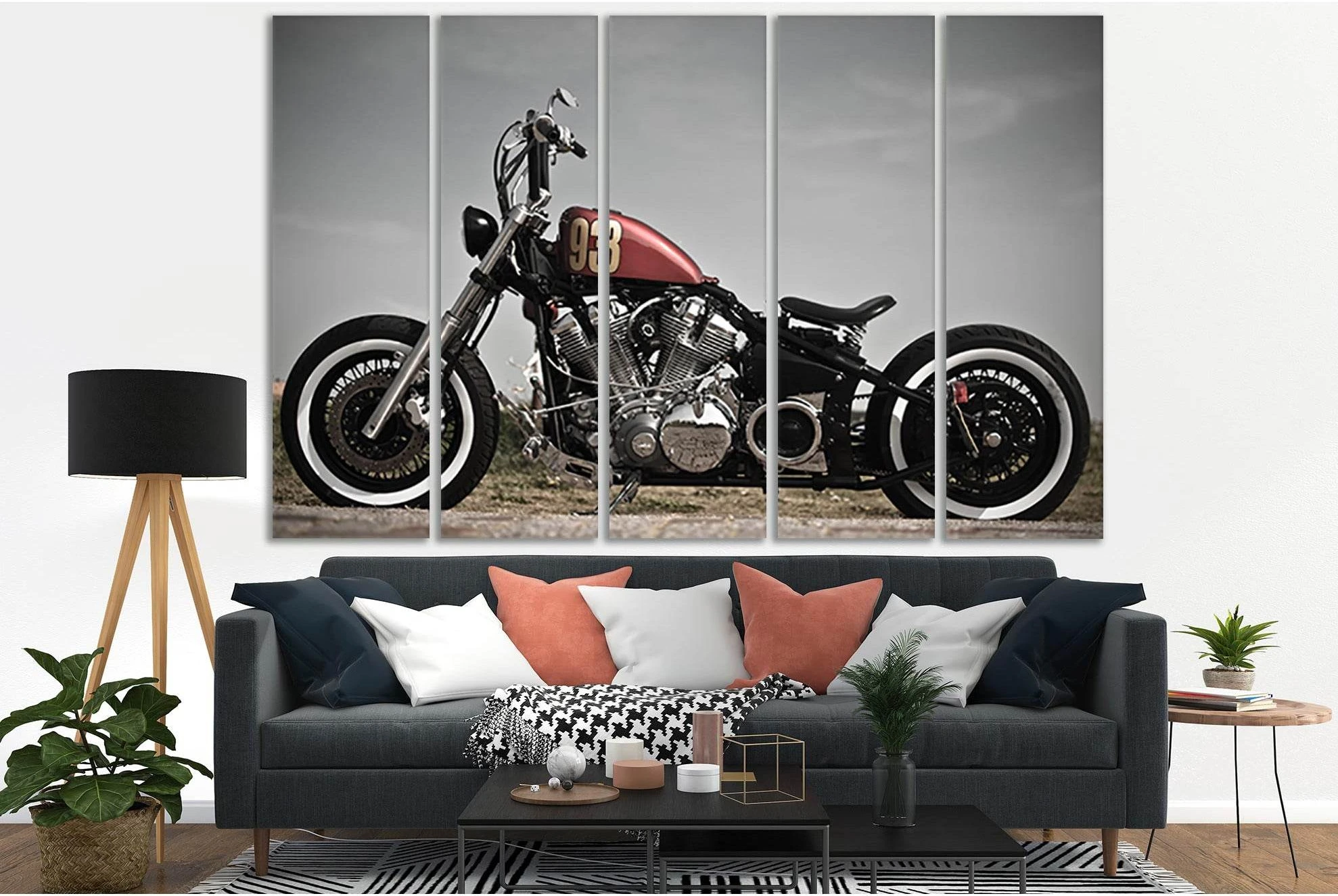 Motorcycle Bobber Style №SL733 Ready to Hang Canvas Print - Zellart Canvas Prints 0new, ALL_Products, Engine, Engines Wall Art