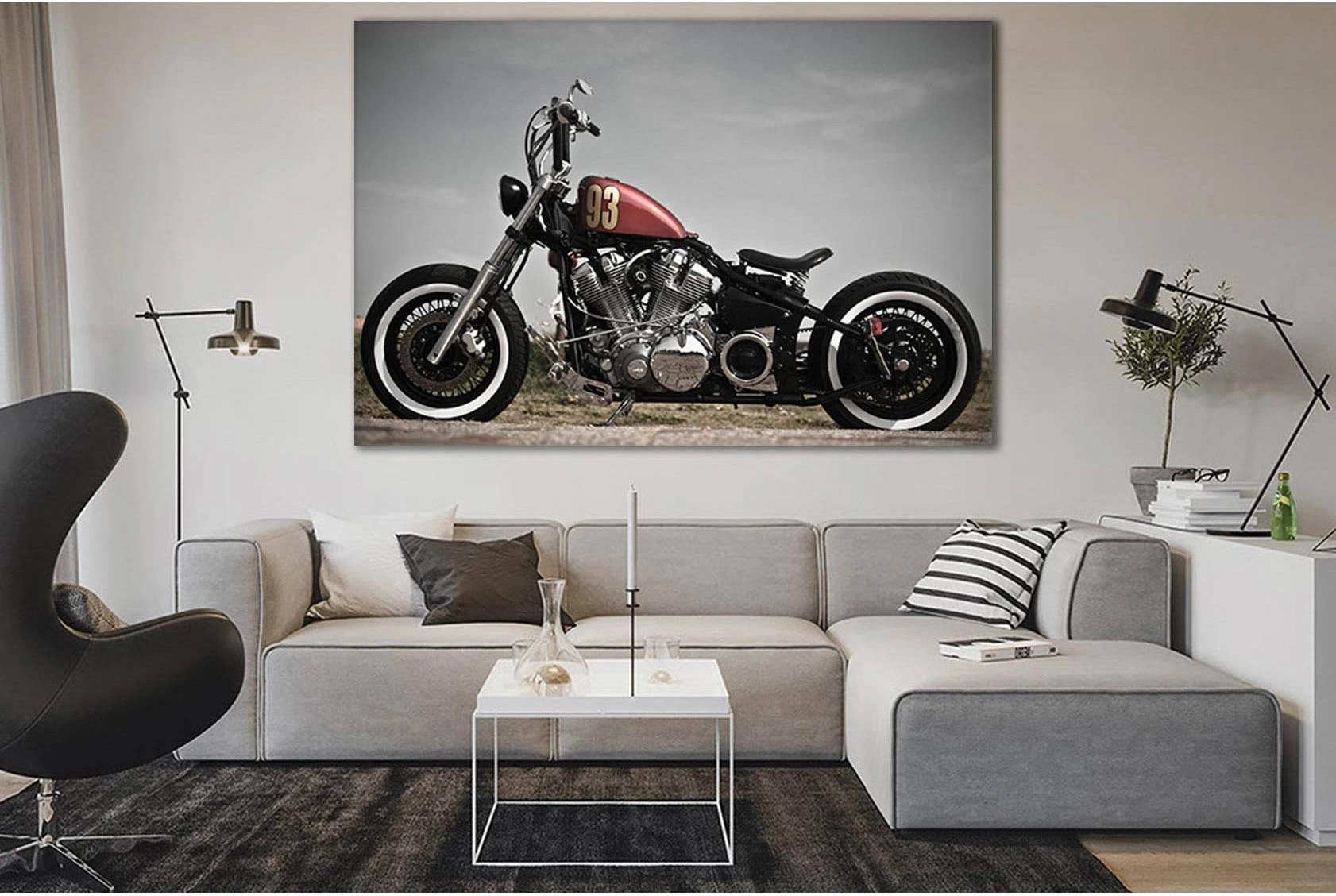 Motorcycle Bobber Style №SL733 Ready to Hang Canvas Print - Zellart Canvas Prints 0new, ALL_Products, Engine, Engines Wall Art