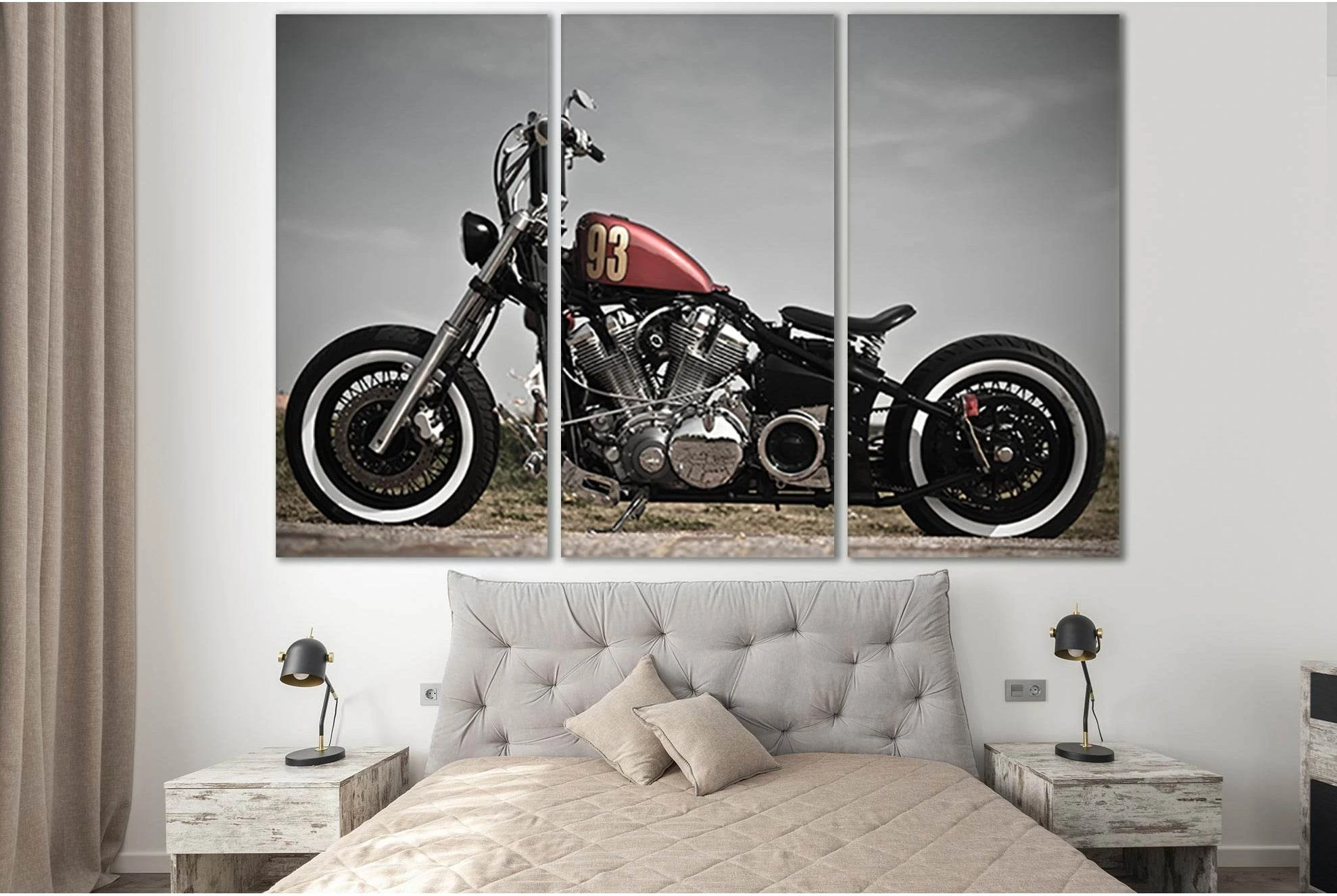 Motorcycle Bobber Style №SL733 Ready to Hang Canvas Print - Zellart Canvas Prints 0new, ALL_Products, Engine, Engines Wall Art