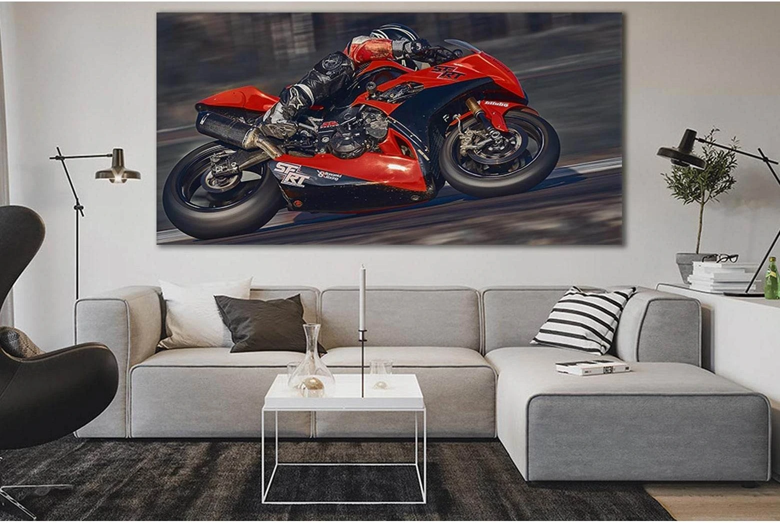 Motorcycle Moving Very Fast №SL765 Ready to Hang Canvas Print - Zellart Canvas Prints 0new, ALL_Products, Engine, Engines Wall Art