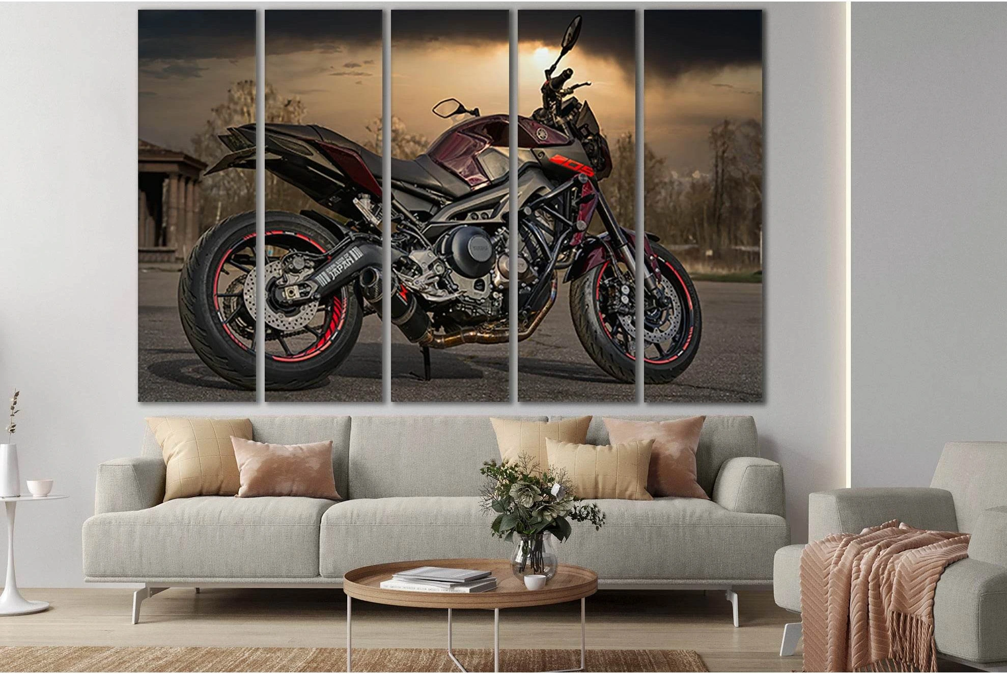 Motorcycle Parking On The Road №SL769 Ready to Hang Canvas Print - Zellart Canvas Prints 0new, ALL_Products, Engine, Engines Wall Art