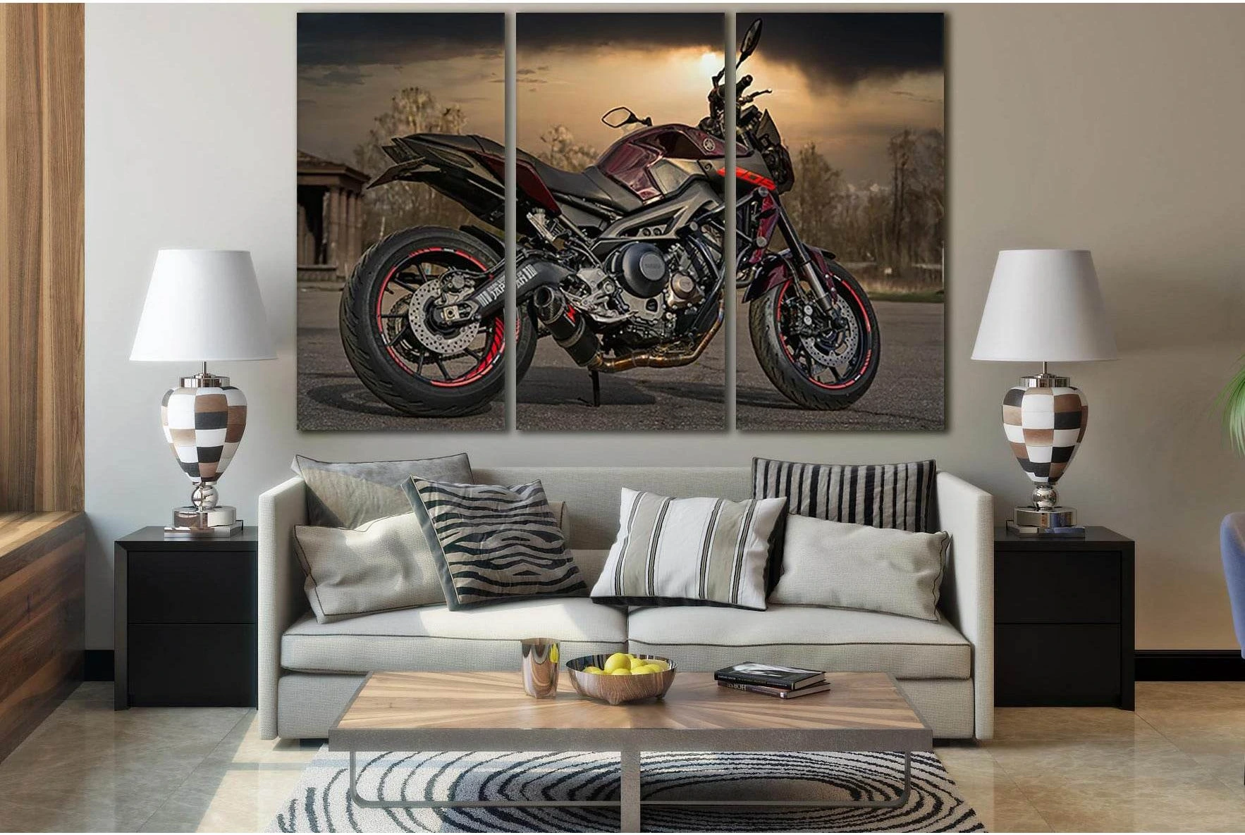 Motorcycle Parking On The Road №SL769 Ready to Hang Canvas Print - Zellart Canvas Prints 0new, ALL_Products, Engine, Engines Wall Art