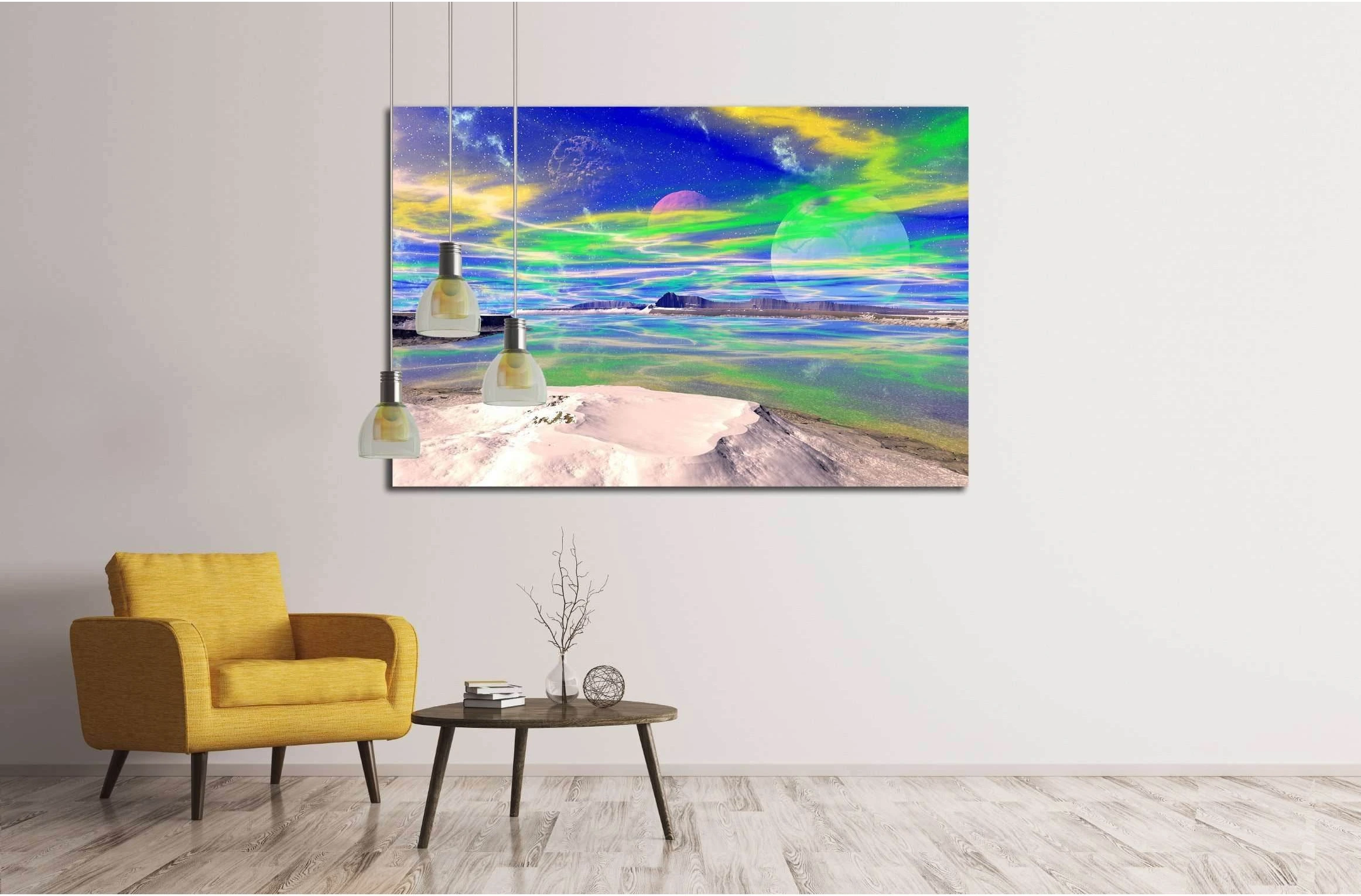 Mountain and lake. Landscape of stranger planet. 3D rendering №3069 Ready to Hang Canvas Print - Zellart Canvas Prints ALL_Products, s-3069