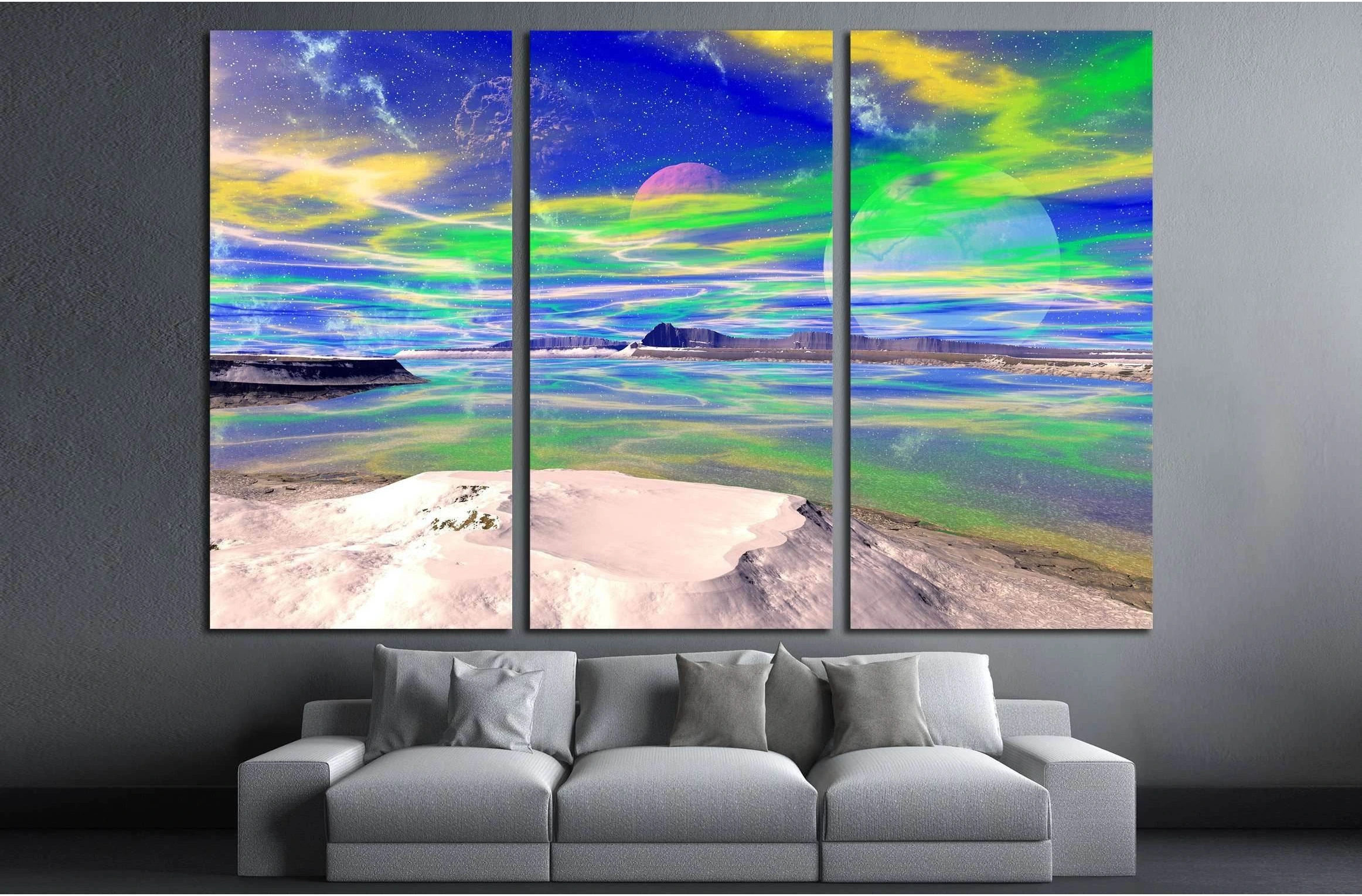 Mountain and lake. Landscape of stranger planet. 3D rendering №3069 Ready to Hang Canvas Print - Zellart Canvas Prints ALL_Products, s-3069