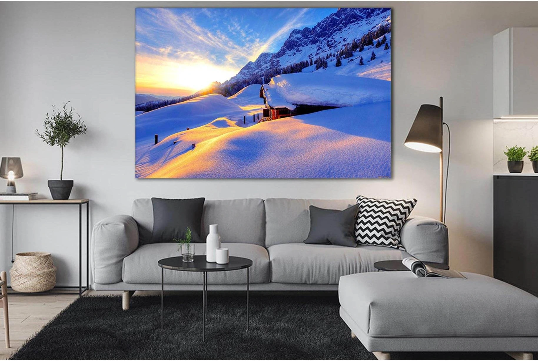 Mountain Cabin Sunrise №SL260 Ready to Hang Canvas Print - Zellart Canvas Prints 0new, ALL_Products, SUNRISE & SUNSET WALL ART