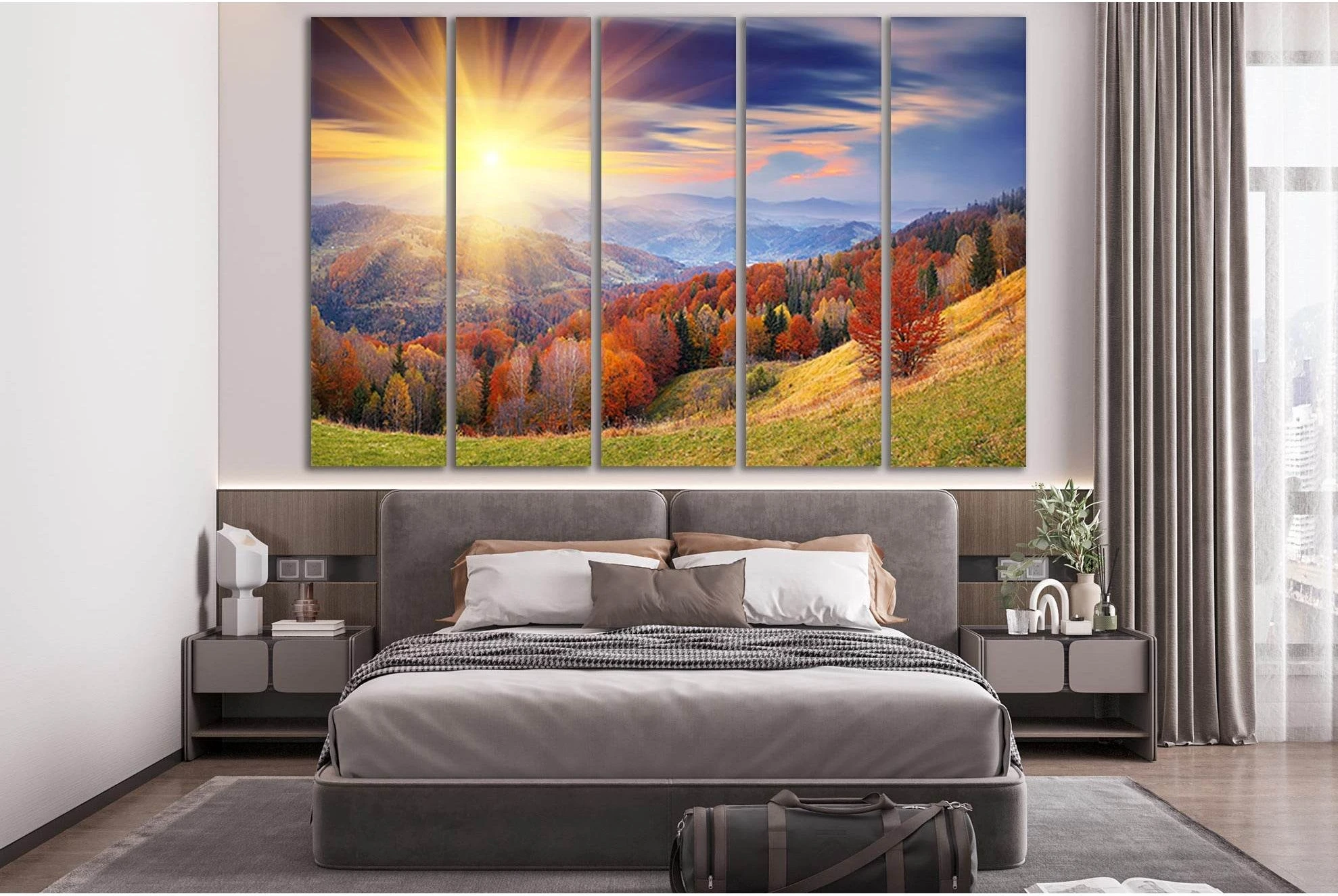 Mountain Forest At Sunset №SL248 Ready to Hang Canvas Print - Zellart Canvas Prints 0new, ALL_Products, SUNRISE & SUNSET WALL ART
