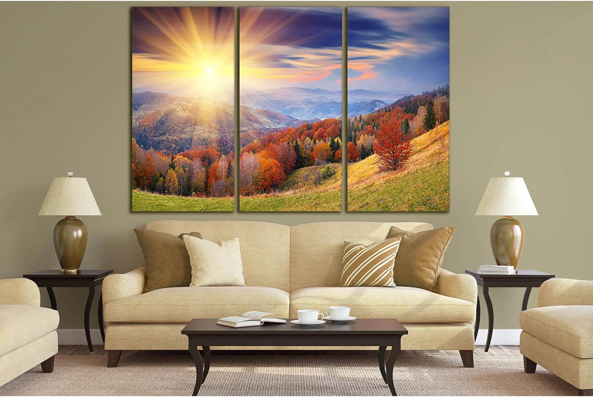 Mountain Forest At Sunset №SL248 Ready to Hang Canvas Print - Zellart Canvas Prints 0new, ALL_Products, SUNRISE & SUNSET WALL ART