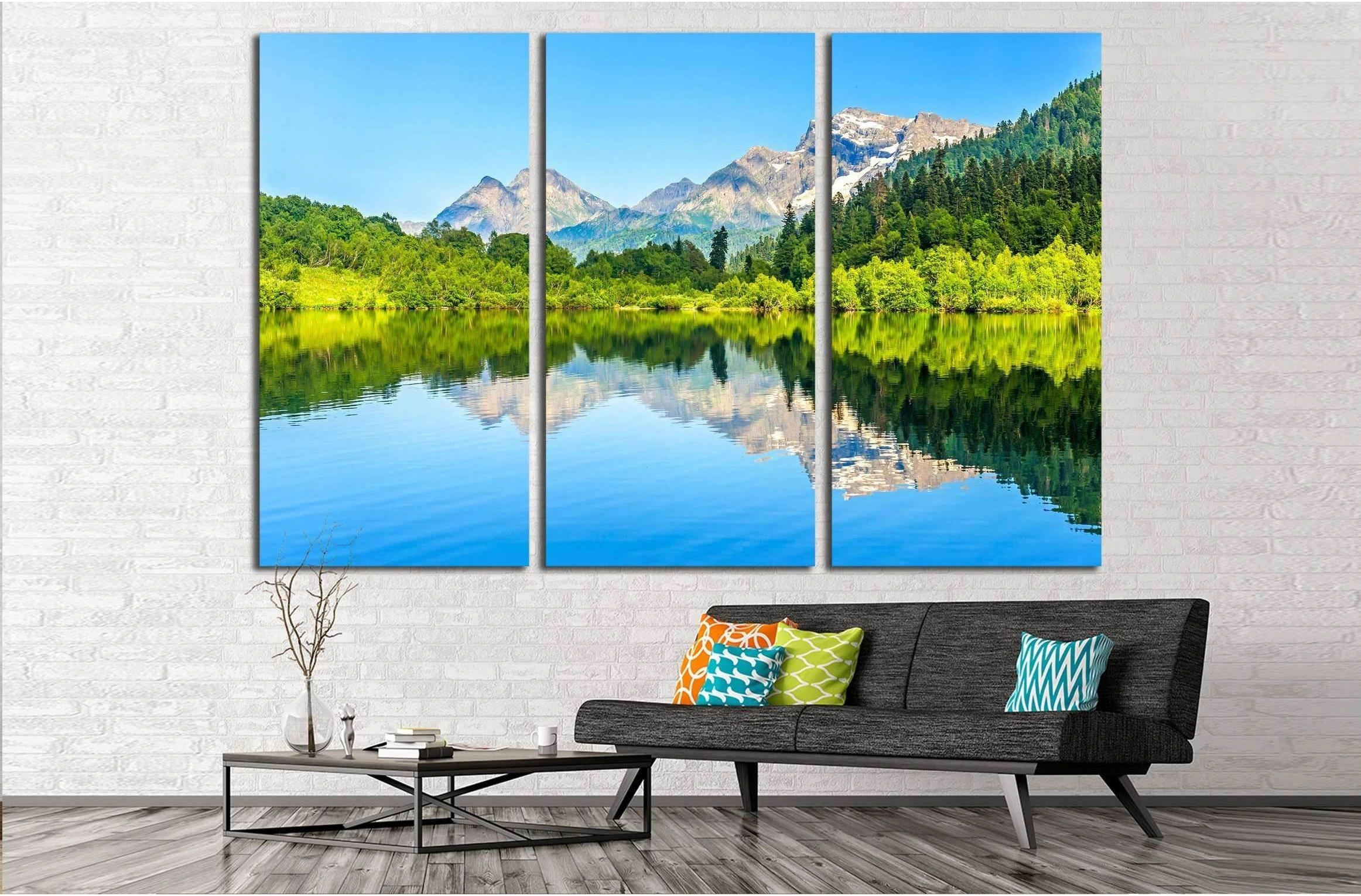 Mountain forest lake reflection №2910 Ready to Hang Canvas Print - Zellart Canvas Prints ALL_Products, s-2910