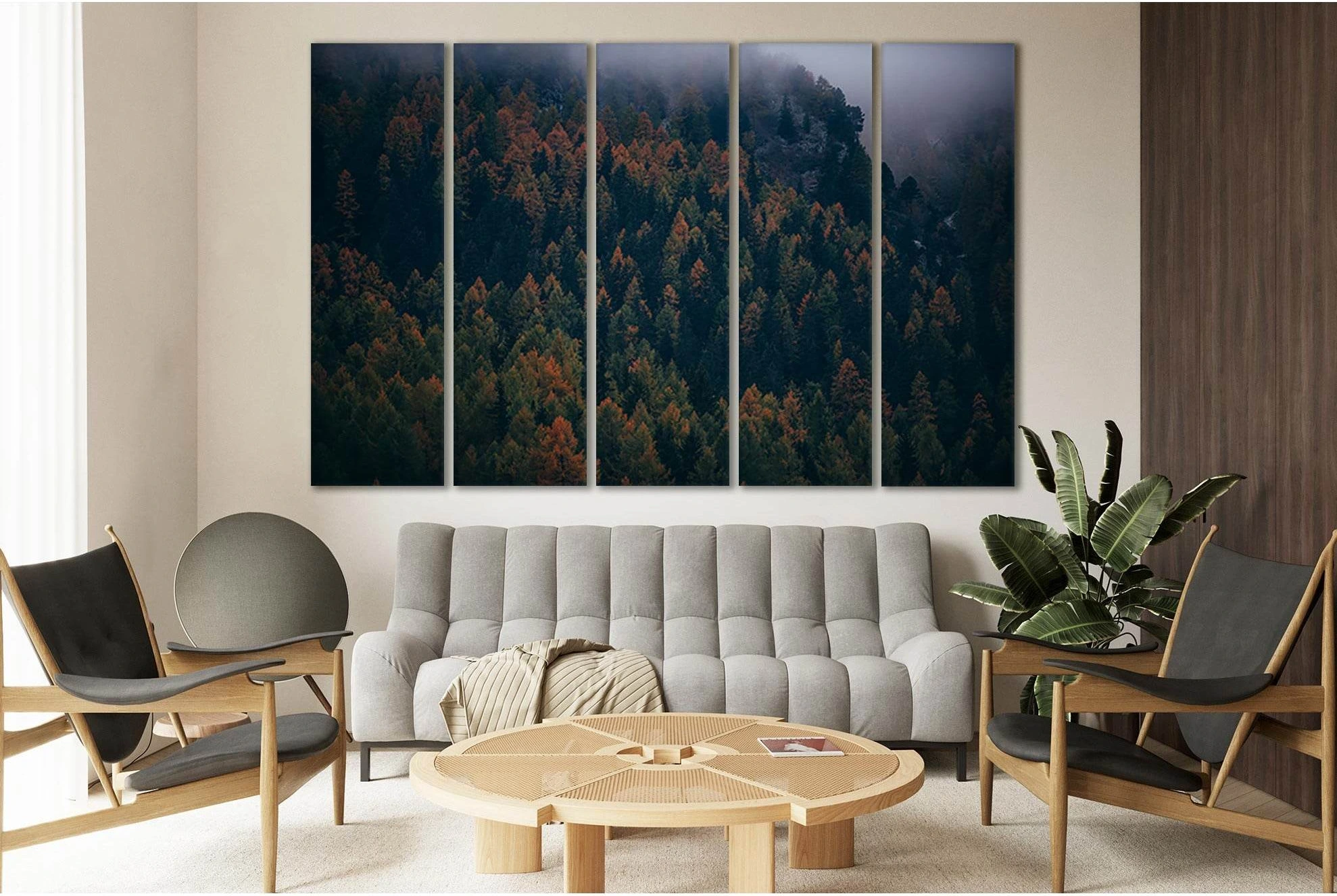 Misty Forest Morning Mist Canvas Wall Art Print chosen as soft nature backups for soft mist and bedroom-friendly contrast.