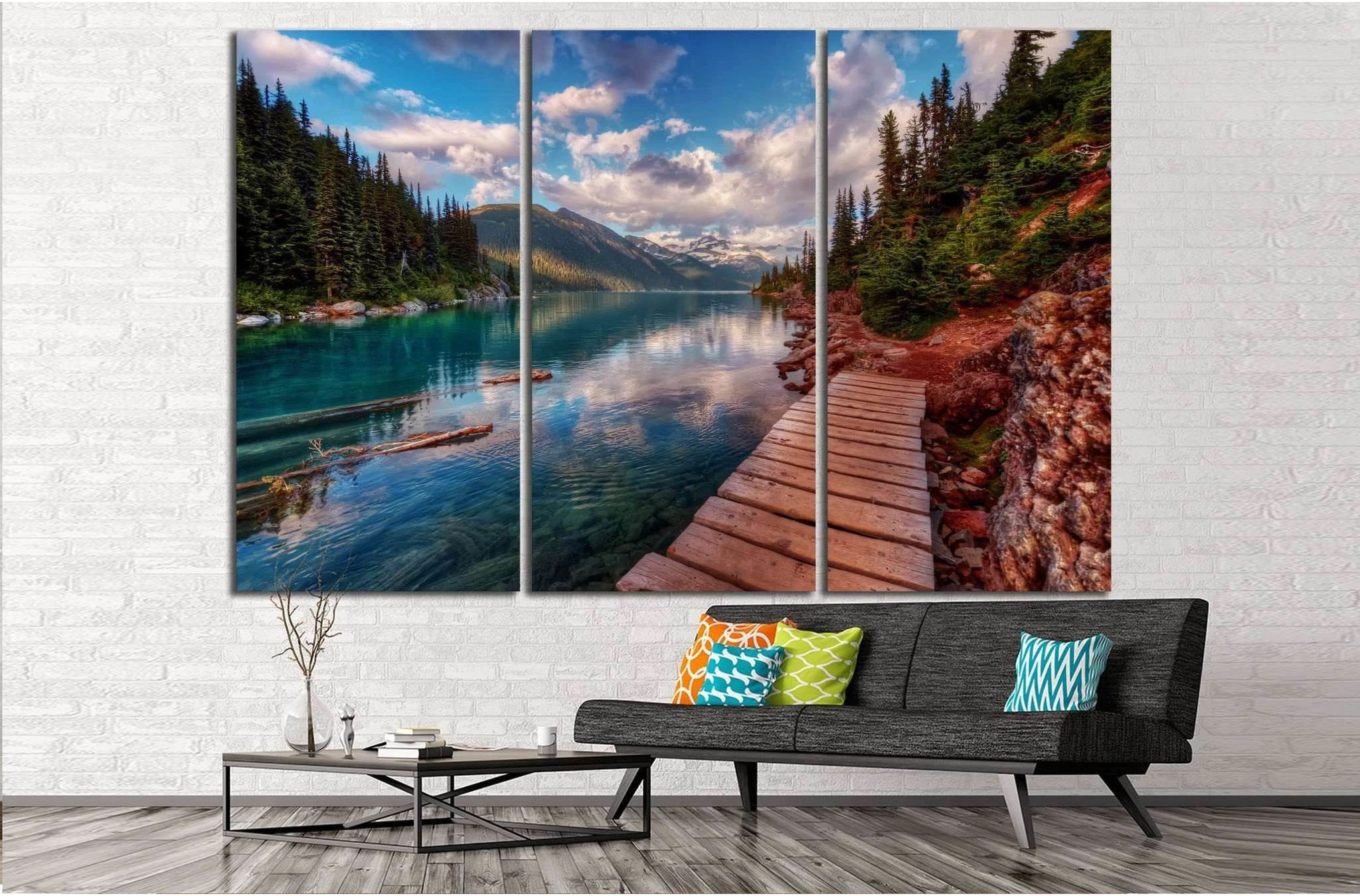 Mountain lake and evergreen trees №649 Ready to Hang Canvas Print - Zellart Canvas Prints ALL_Products, s-649