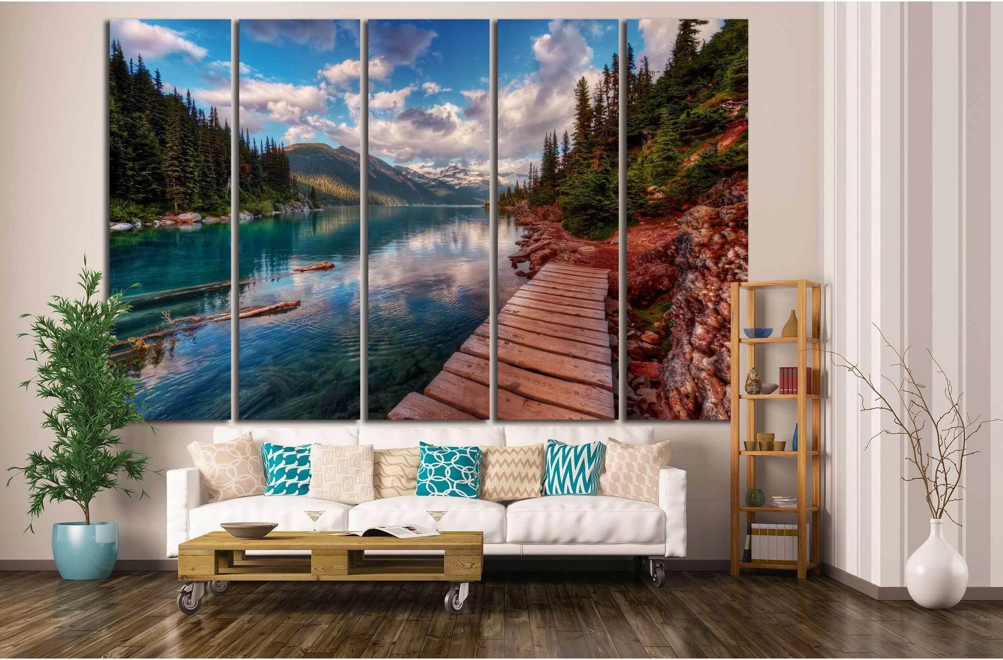 Mountain lake and evergreen trees №649 Ready to Hang Canvas Print - Zellart Canvas Prints ALL_Products, s-649