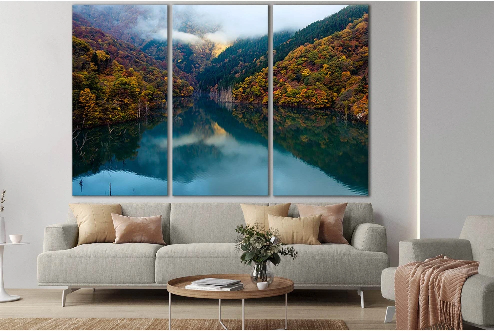 Mountain Lake In Autumn №SL1594 Ready to Hang Canvas Print - Zellart Canvas Prints 0new, ALL_Products, Mountains Wall Art, Nature Wall Art