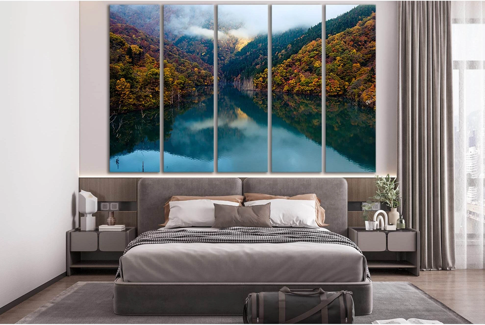 Mountain Lake In Autumn №SL1594 Ready to Hang Canvas Print - Zellart Canvas Prints 0new, ALL_Products, Mountains Wall Art, Nature Wall Art