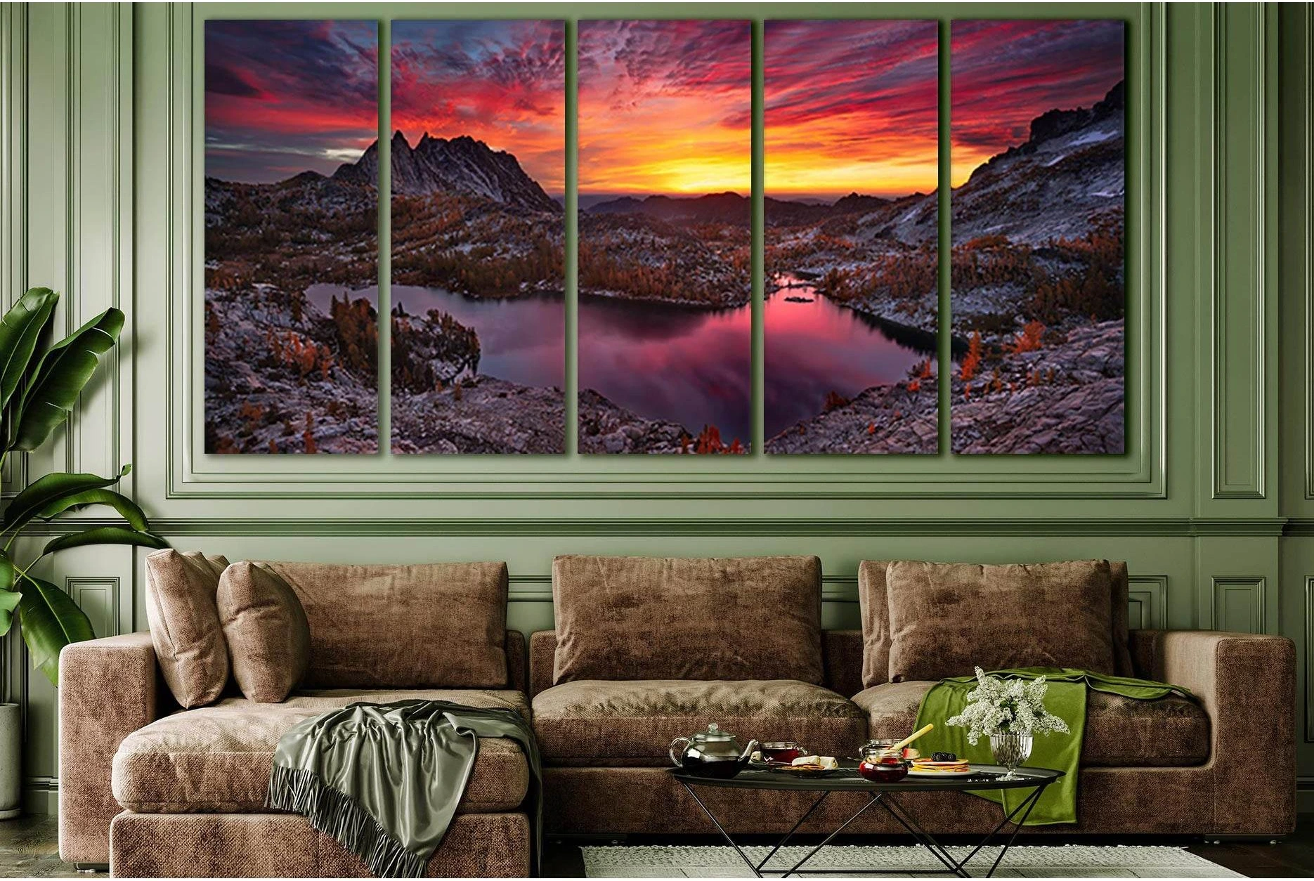 Mountain Lake Sunset №SL273 Ready to Hang Canvas Print - Zellart Canvas Prints 0new, ALL_Products, SUNRISE & SUNSET WALL ART