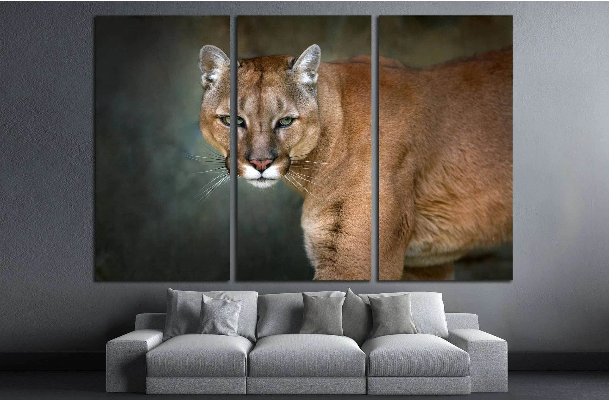 Mountain lion , cougar, puma portrait in motion on dark background №1832 Ready to Hang Canvas Print - Zellart Canvas Prints ALL_Products, Lion, s-1832