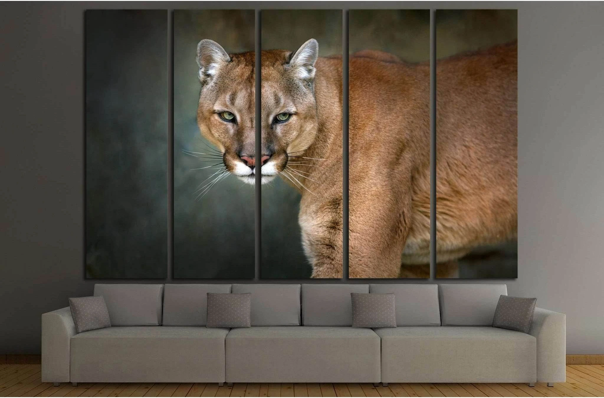 Mountain lion , cougar, puma portrait in motion on dark background №1832 Ready to Hang Canvas Print - Zellart Canvas Prints ALL_Products, Lion, s-1832