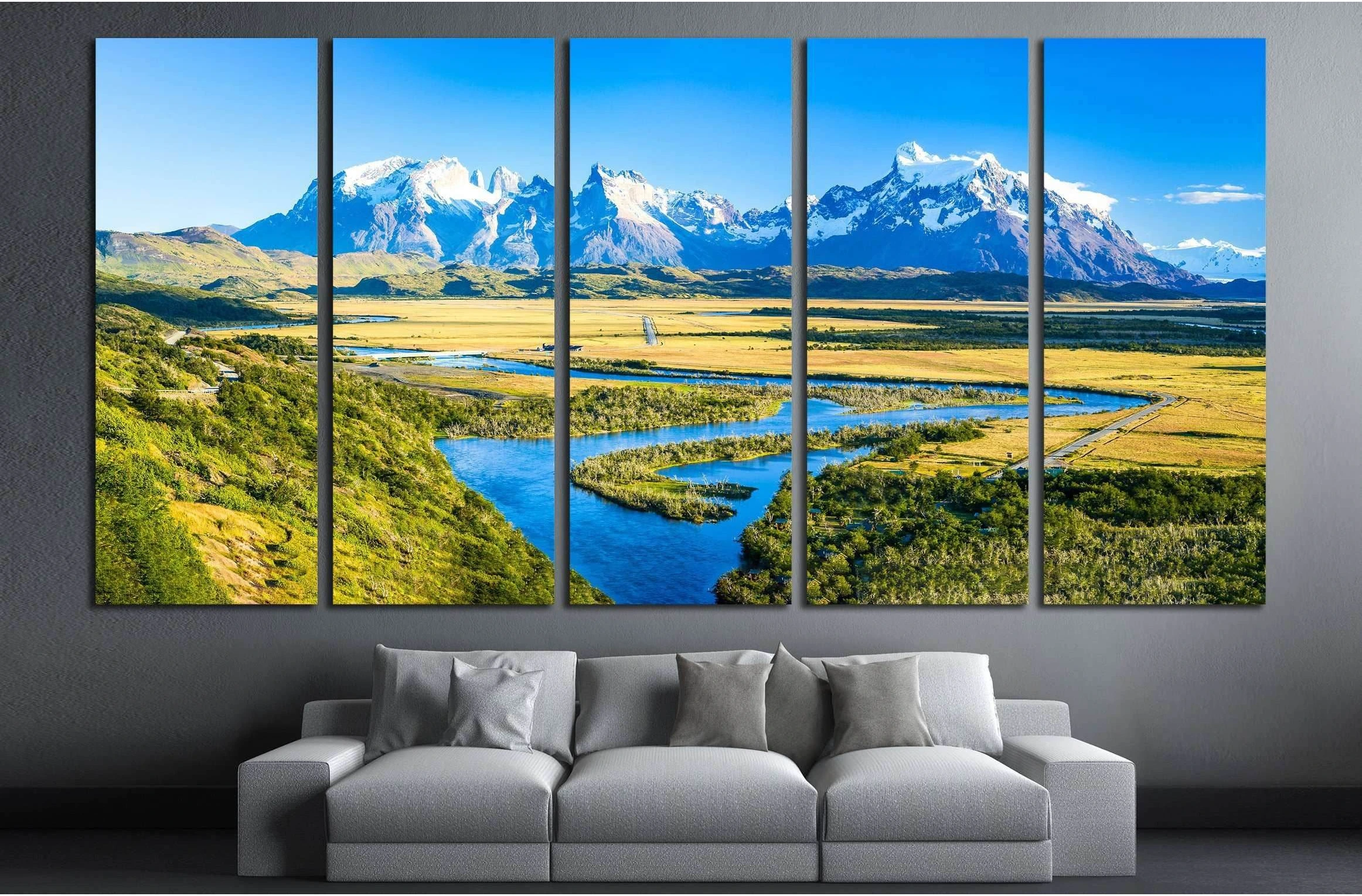 Mountain river valley panorama landscape №2912 Ready to Hang Canvas Print - Zellart Canvas Prints ALL_Products, s-2912