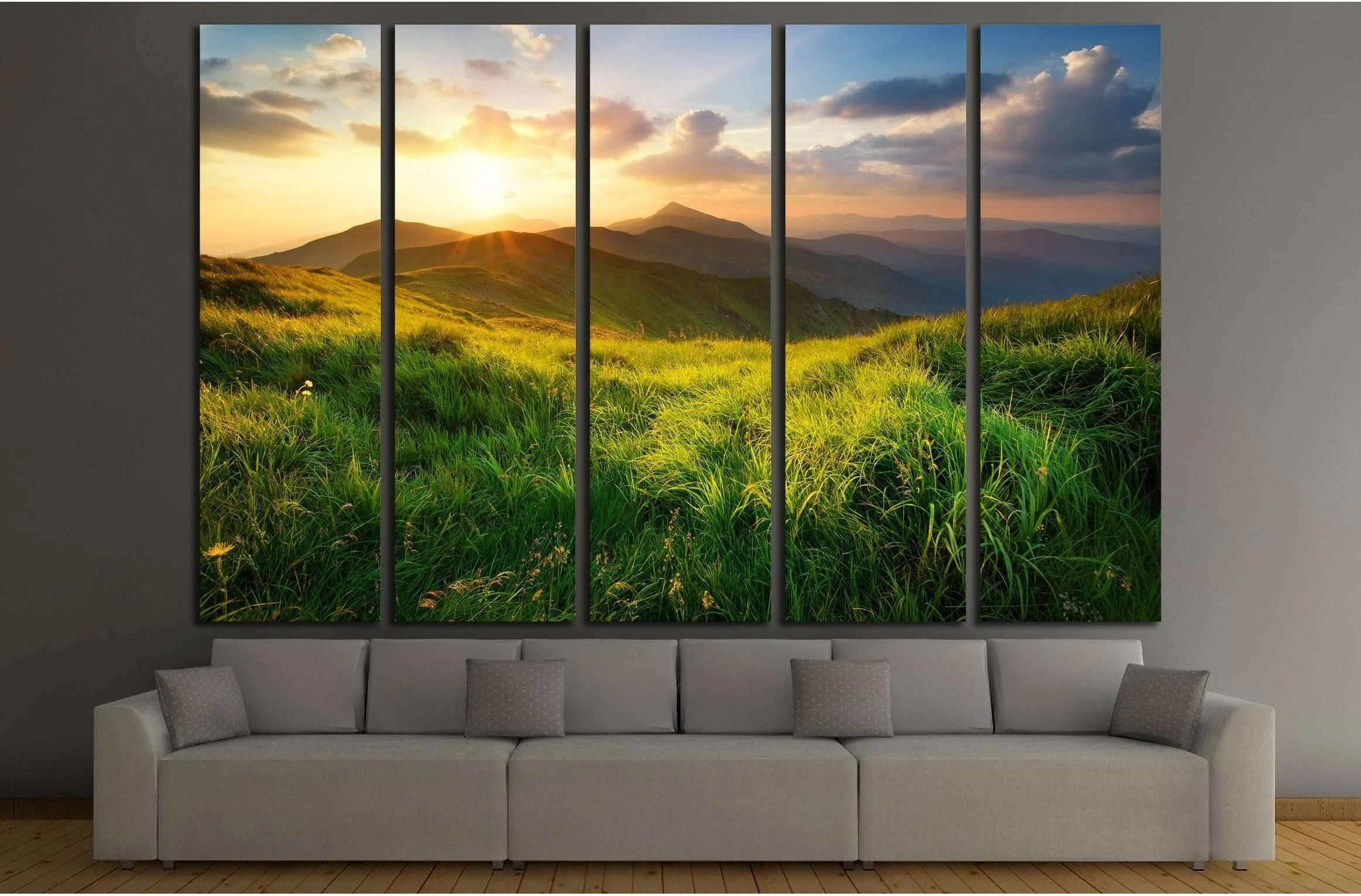 Mountain valley during sunrise. Natural summer landscape №3156 Ready to Hang Canvas Print - Zellart Canvas Prints ALL_Products, s-3156