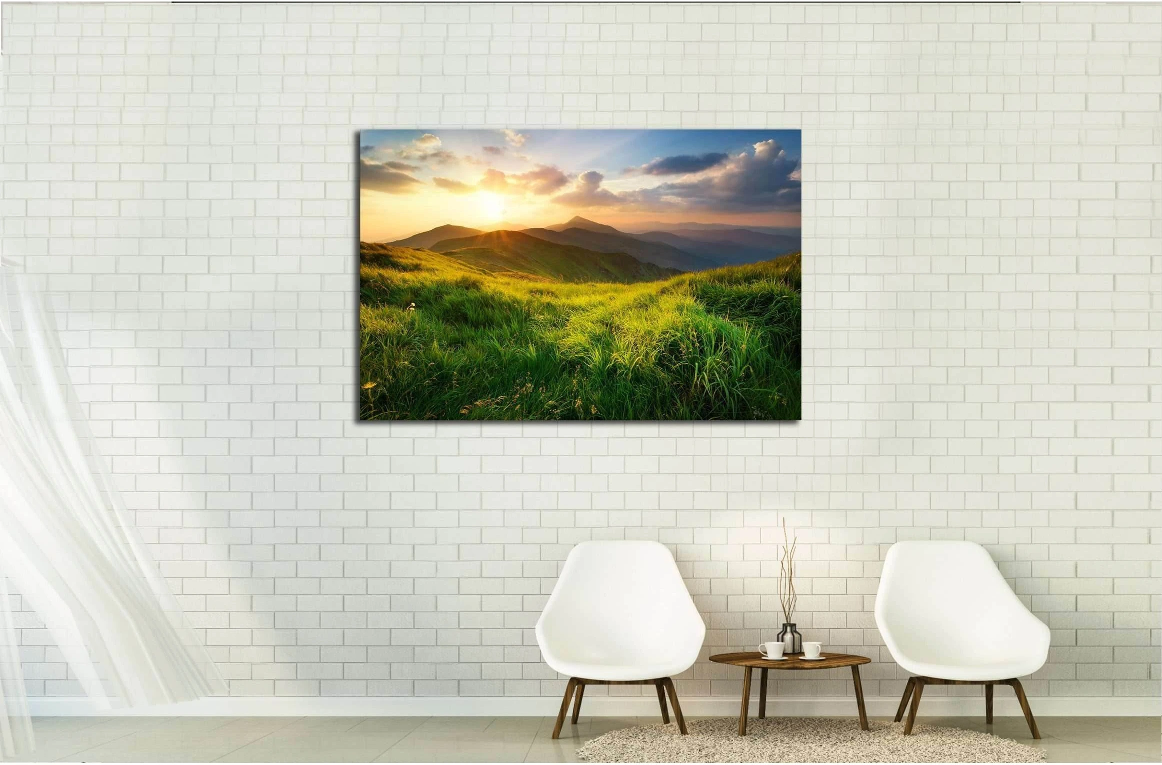 Mountain valley during sunrise. Natural summer landscape №3156 Ready to Hang Canvas Print - Zellart Canvas Prints ALL_Products, s-3156